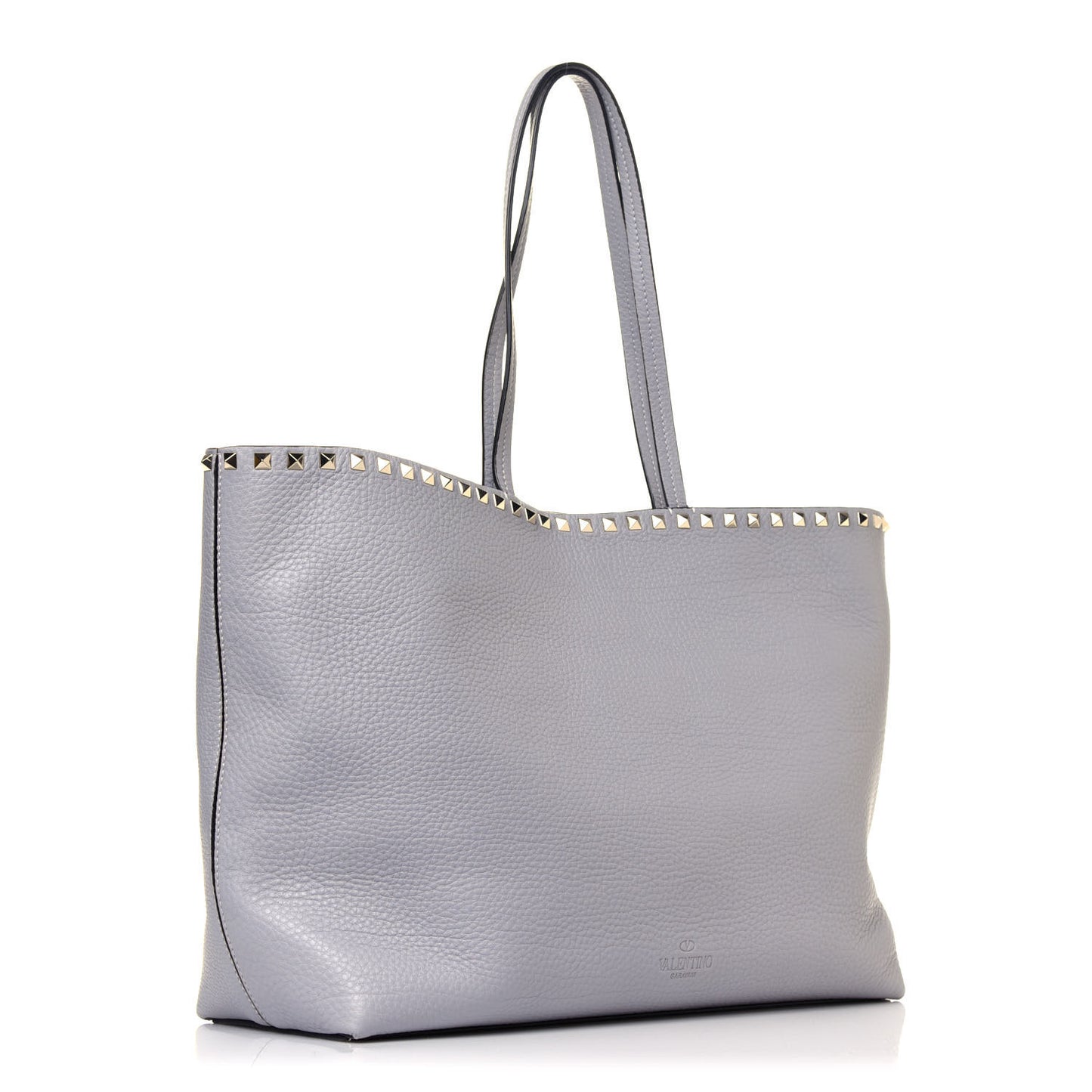 Grained Calfskin Rockstud Shoulder Tote Pastel Grey
