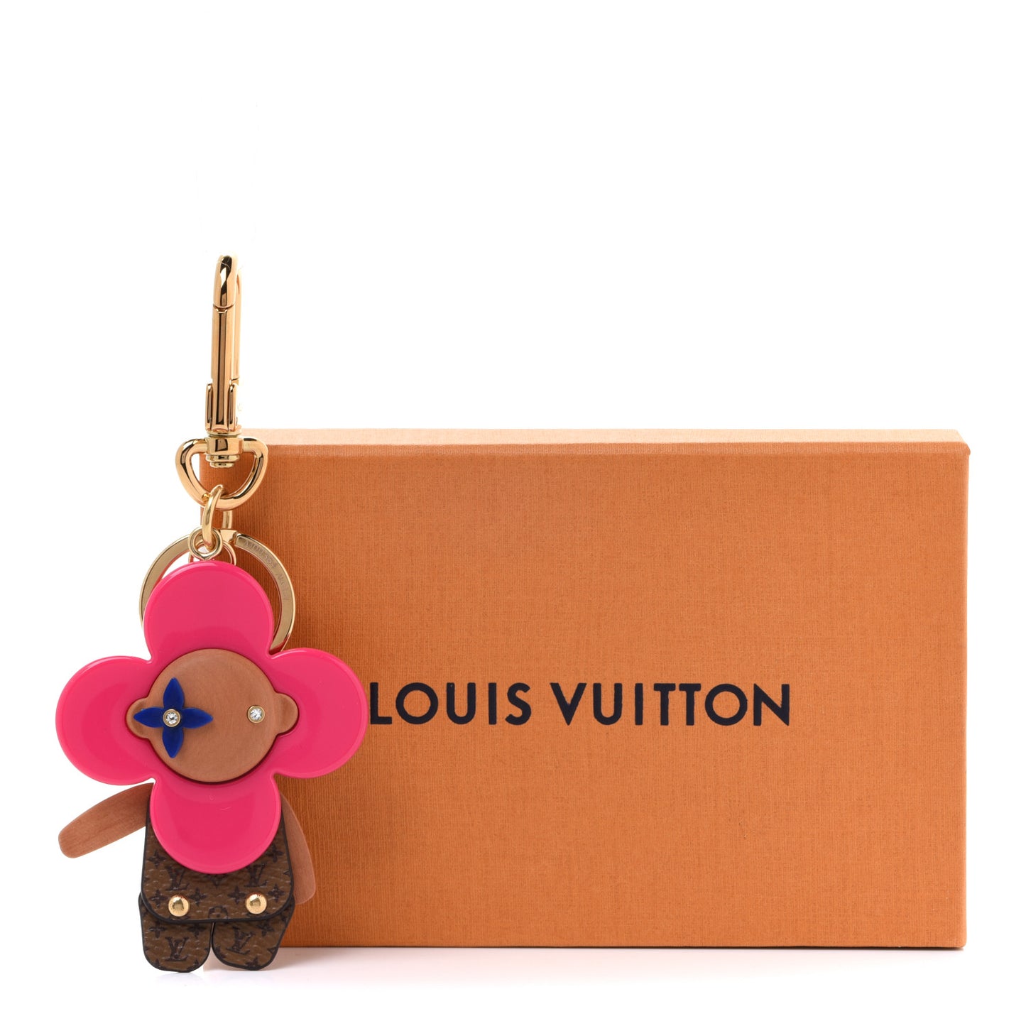 Wood Monogram Vivienne Puppet Bag Charm Key Holder Pink