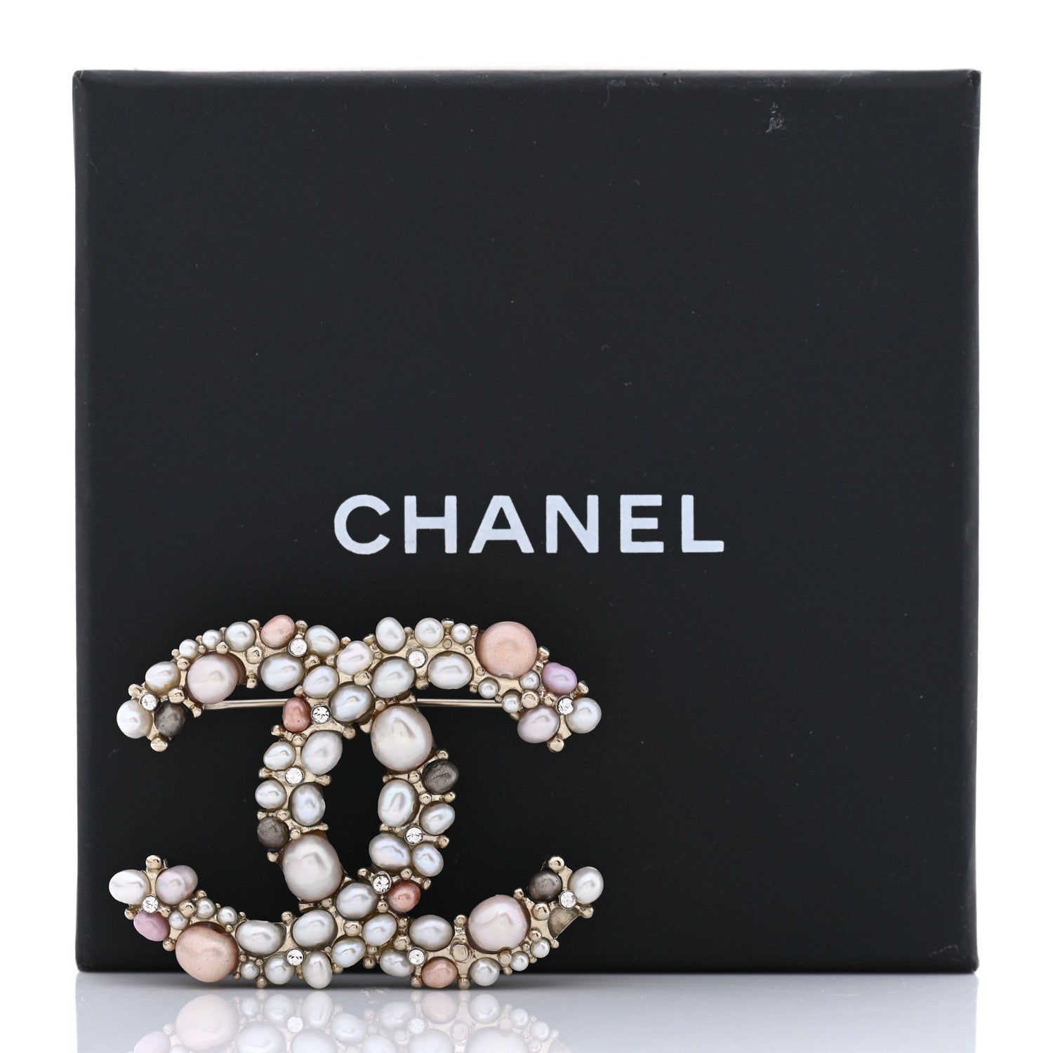 Chanel Pearl Crystal Mini CC Charms Brooch Light Gold Pink 5 of 5