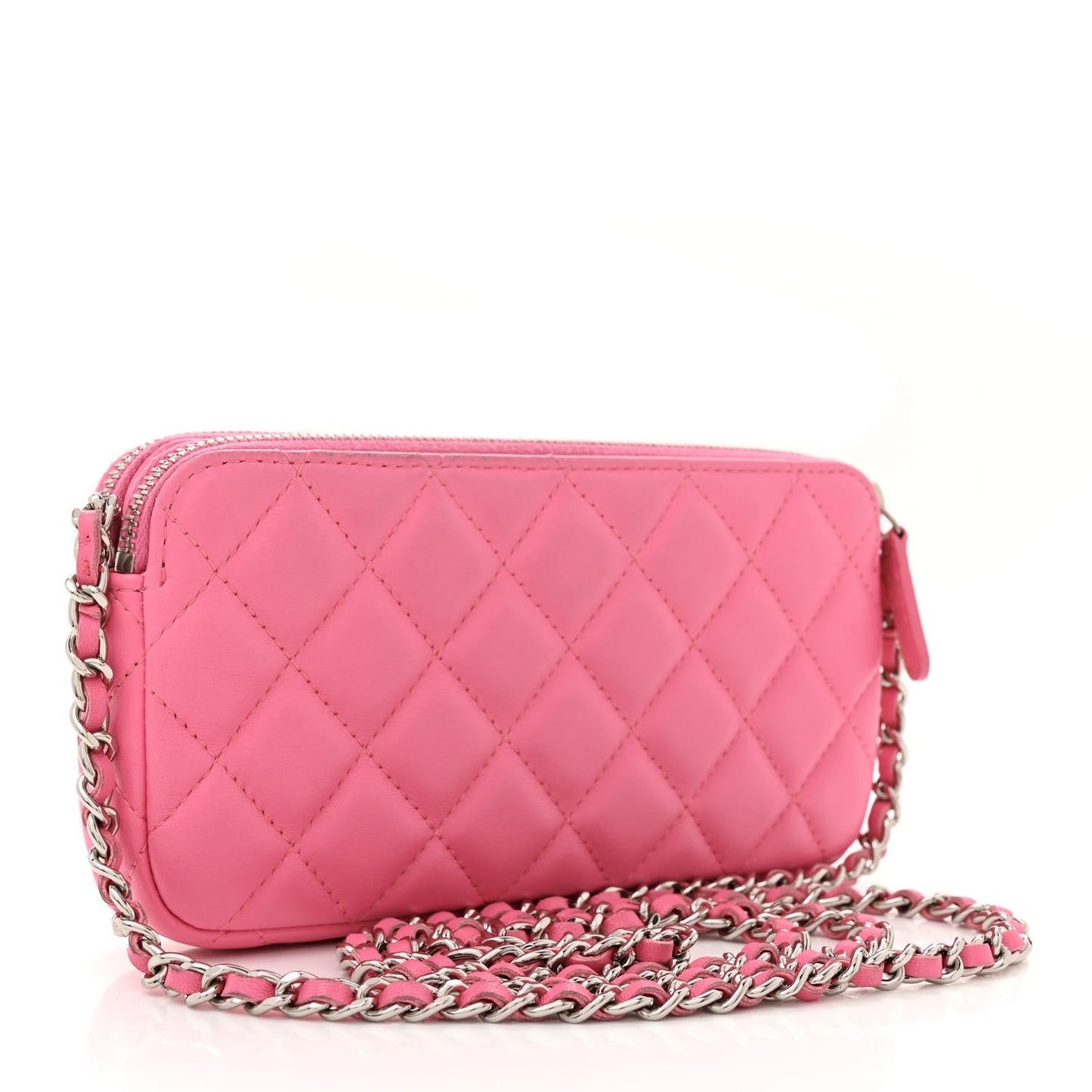 Lambskin Quilted Small Clutch With Chain Pink