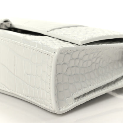Balenciaga Shiny Calfskin Crocodile Embossed Small Hourglass Evening Chain Bag White 9 of 9