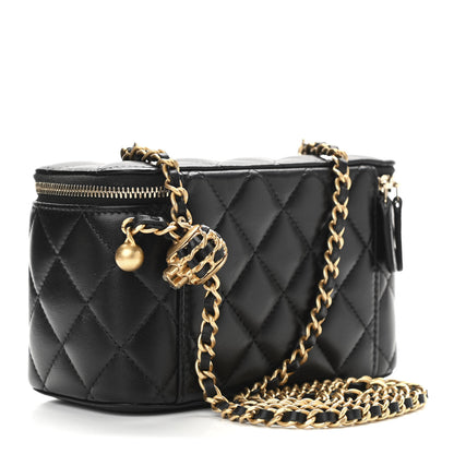 Chanel Lambskin Quilted Small Pearl Crush Vanity Case With Chain Black 3 of 12