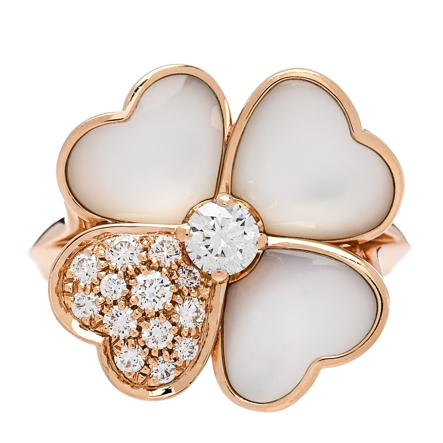 Van Cleef & Arpels 18K Rose Gold Mother of Pearl Diamond Medium Cosmos Ring 55 7.25 1 of 6
