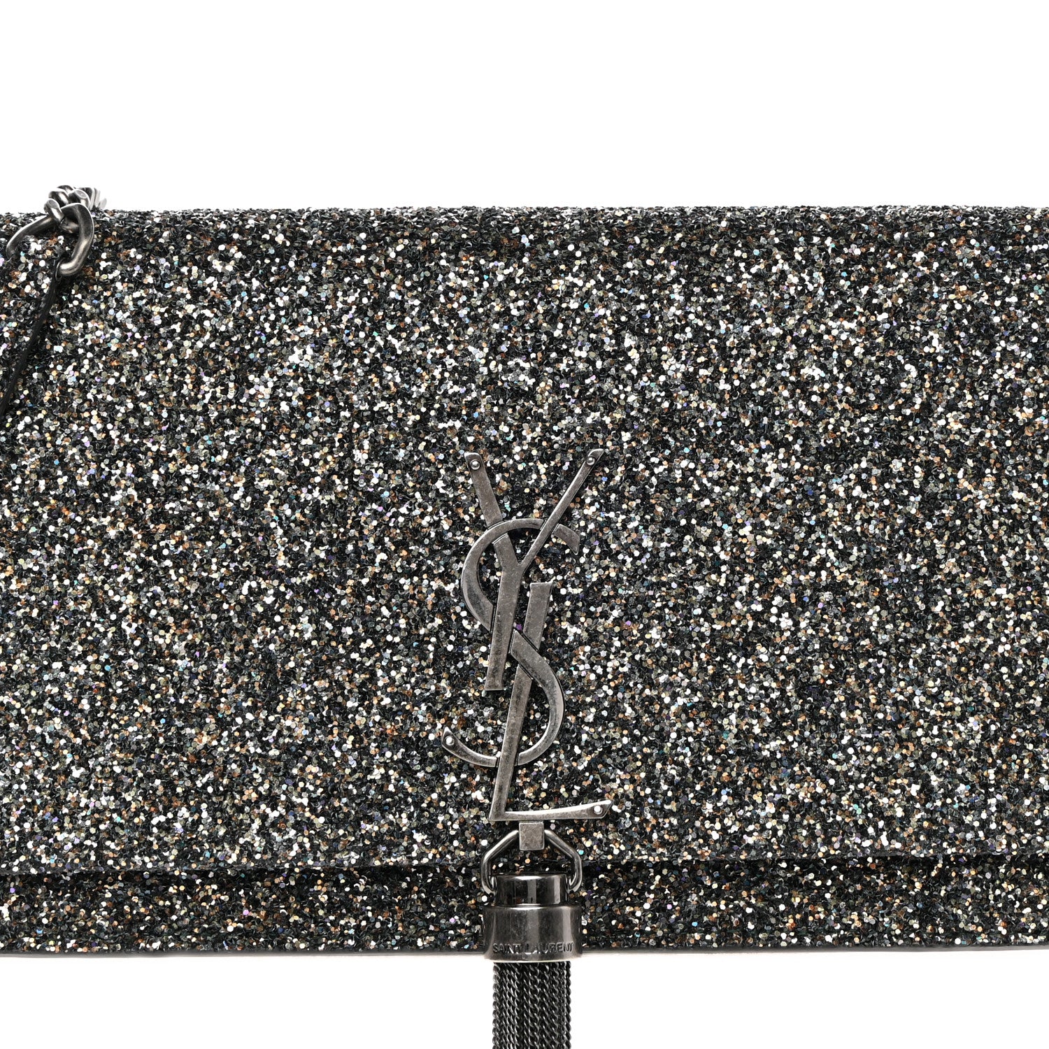 Saint Laurent Metallic Glitter Classic Monogram Kate Tassel Chain Wallet Gun Metal Black 8 of 13