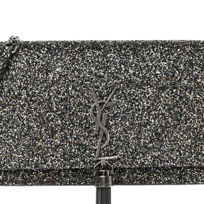 Saint Laurent Metallic Glitter Classic Monogram Kate Tassel Chain Wallet Gun Metal Black 8 of 13