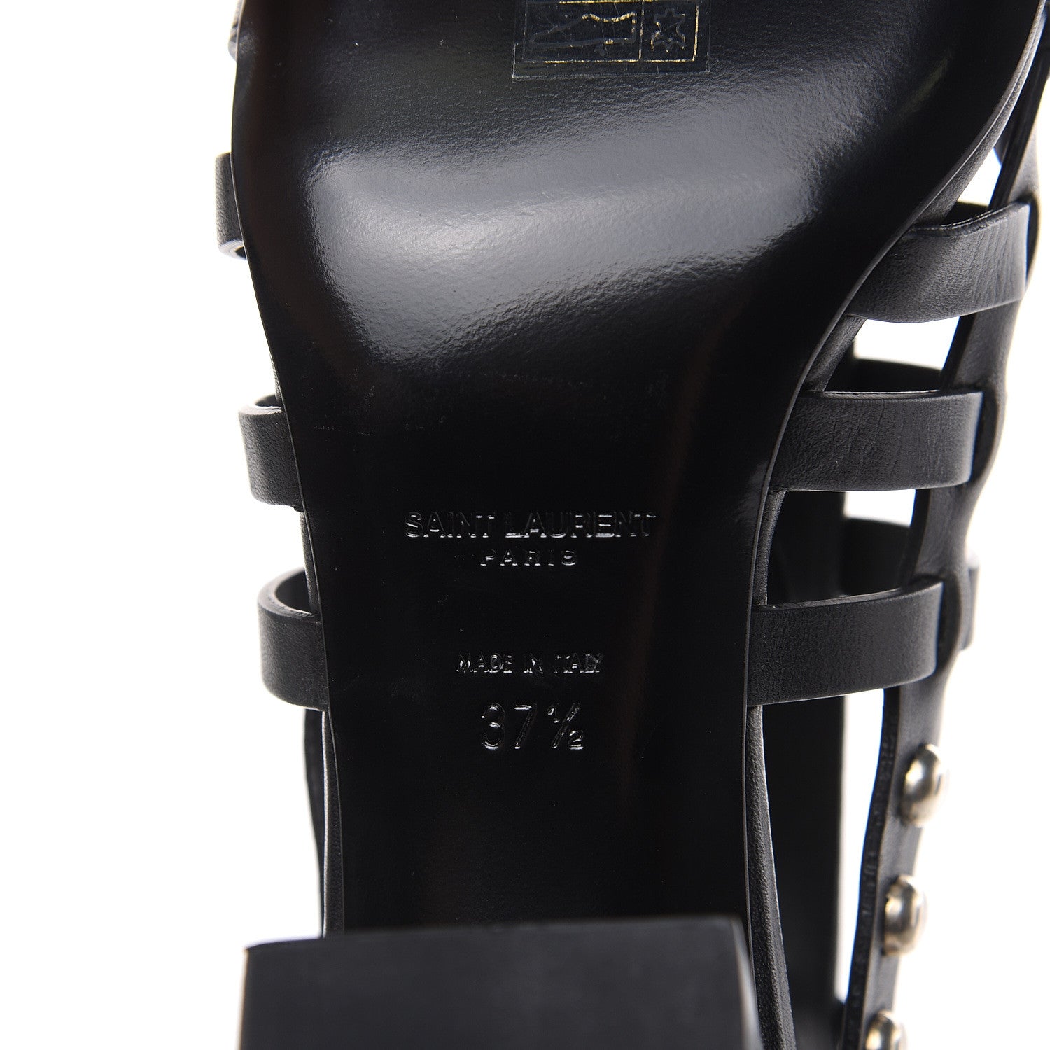 Saint Laurent Calfskin Studded Gladiator Sandals 37.5 Black 6 of 8