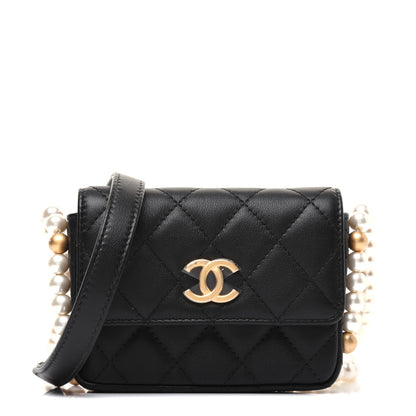 Chanel Calfskin Quilted About Pearls Card Holder Flap With Chain Black 1 of 14