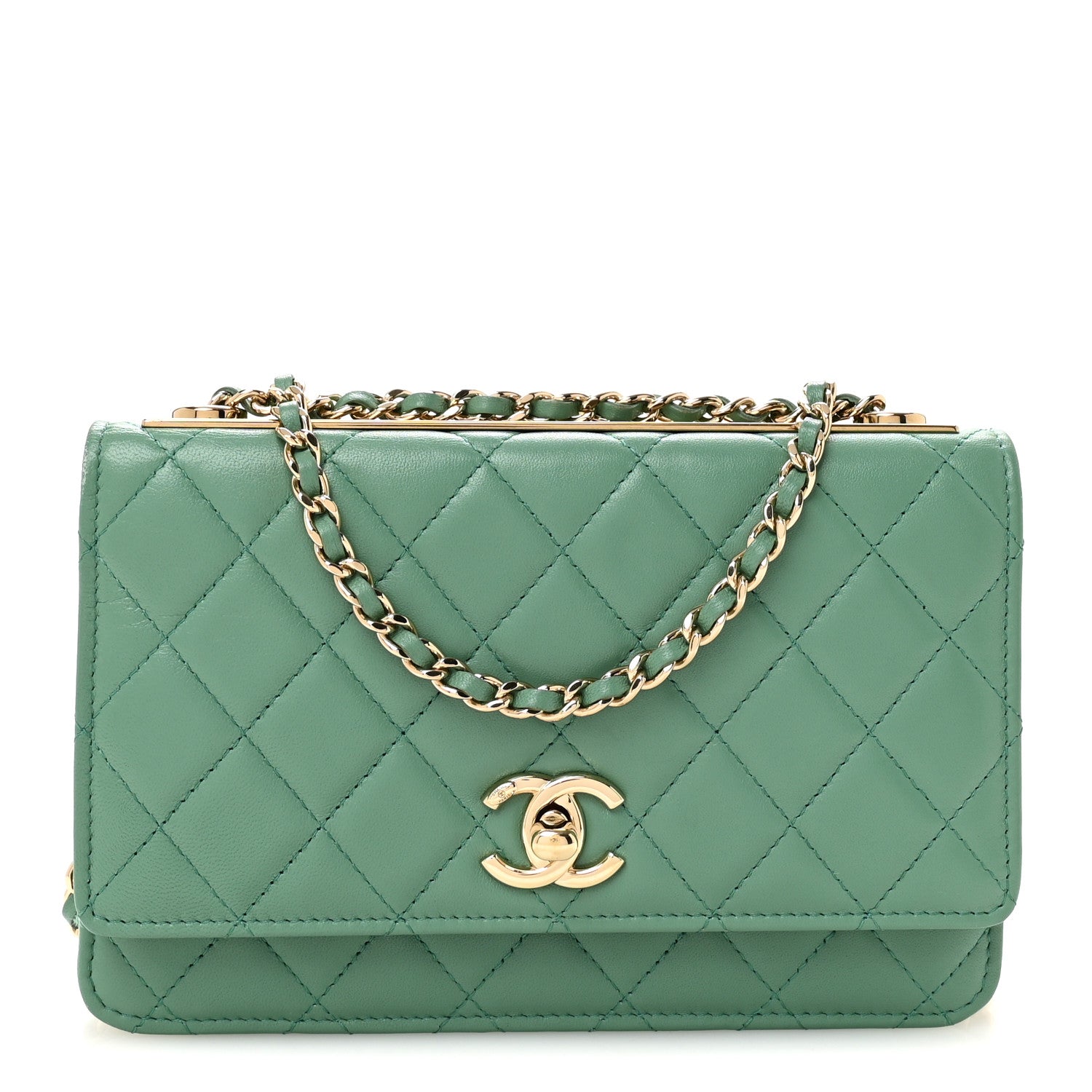 Chanel Lambskin Quilted Trendy CC Wallet On Chain WOC Green 1 of 11