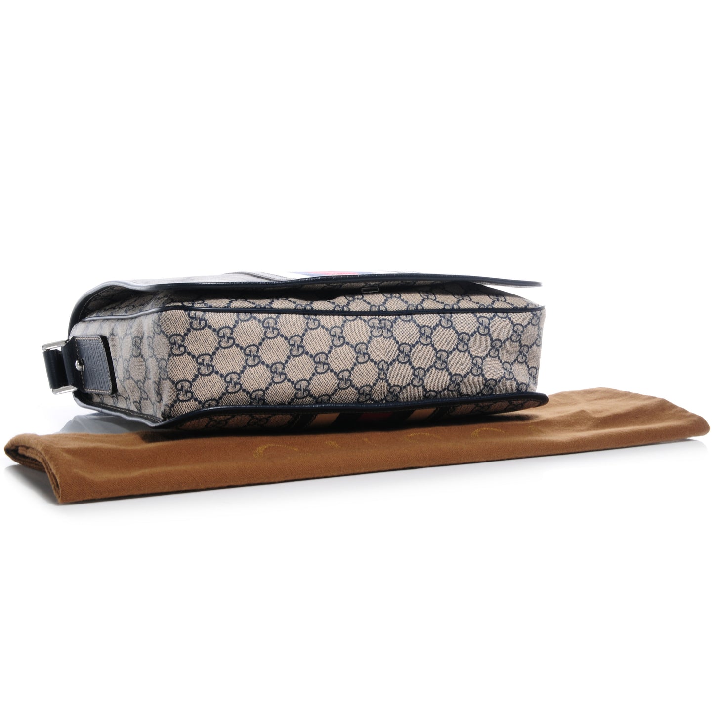 GG Plus Monogram Vintage Web Flap Messenger Bag Beige Navy Blue