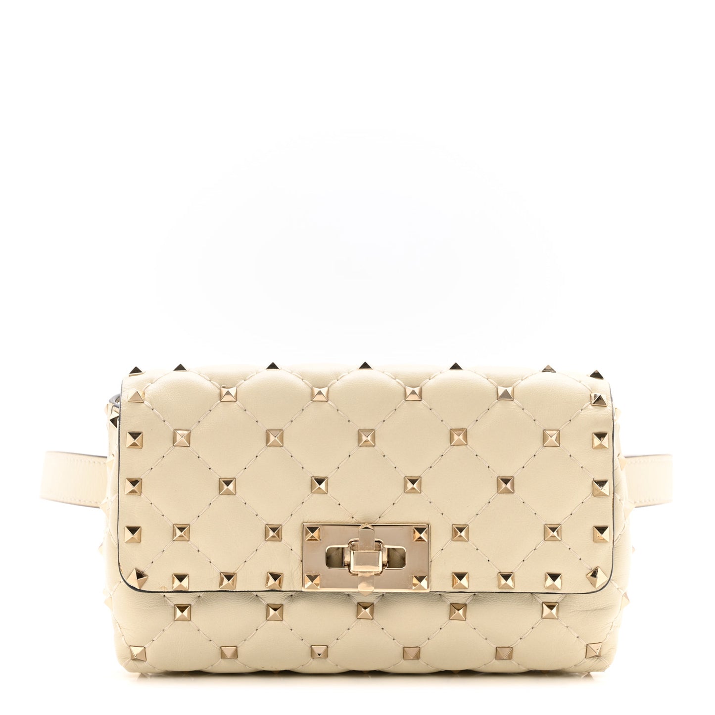 Lambskin Rockstud Spike Belt Bag 85 Ivory