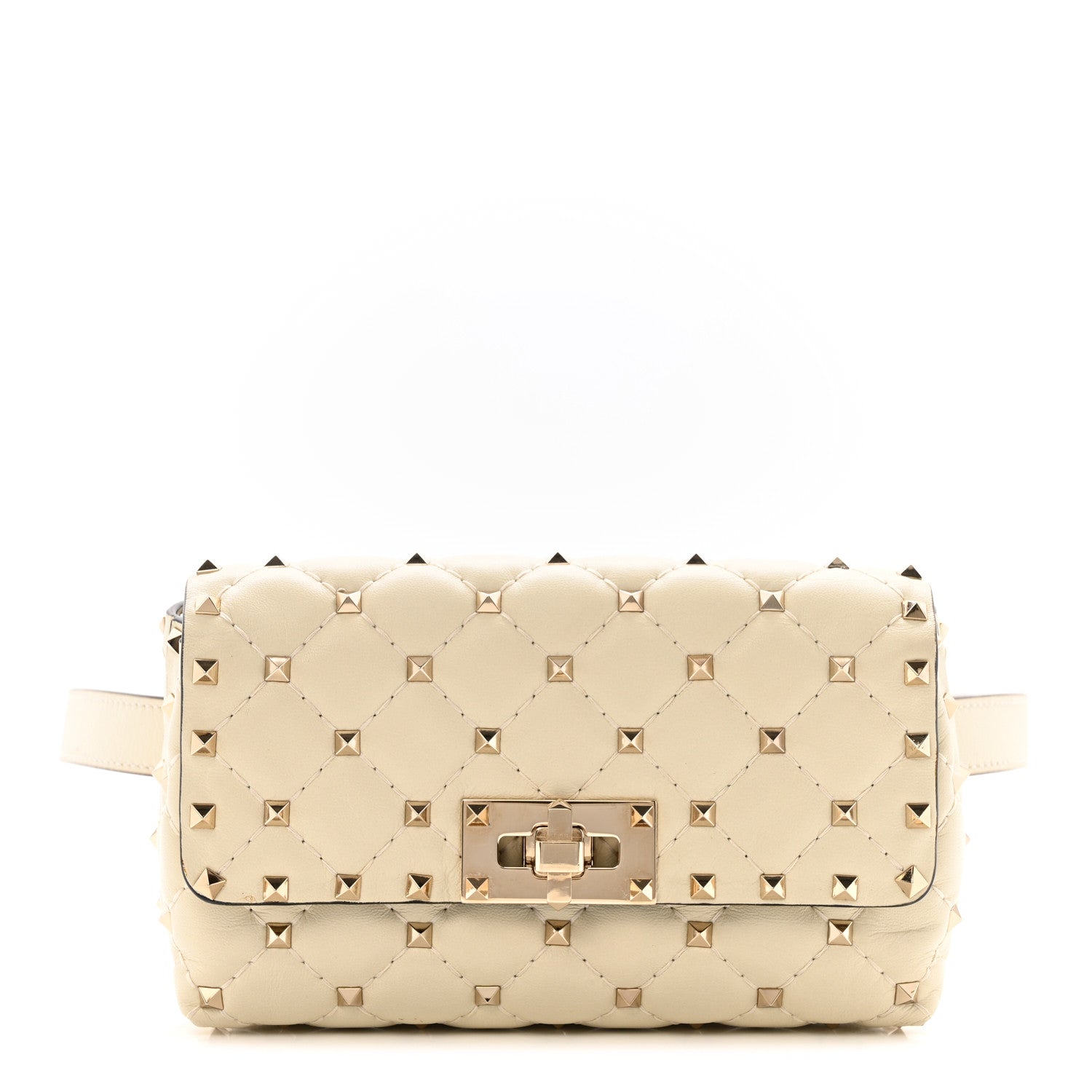 Valentino Garavani Lambskin Rockstud Spike Belt Bag 85 Ivory 1 of 14