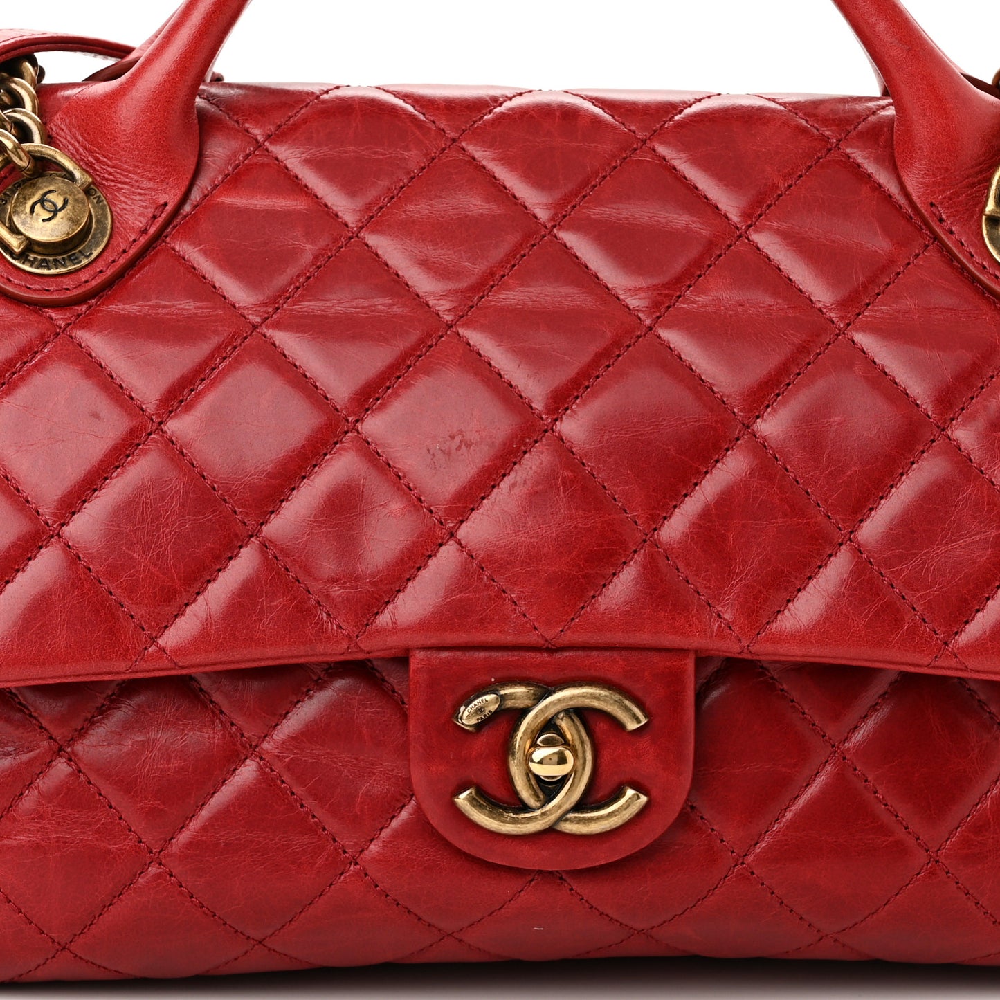 Glazed Calfskin Castle Rock Medium Flap Red
