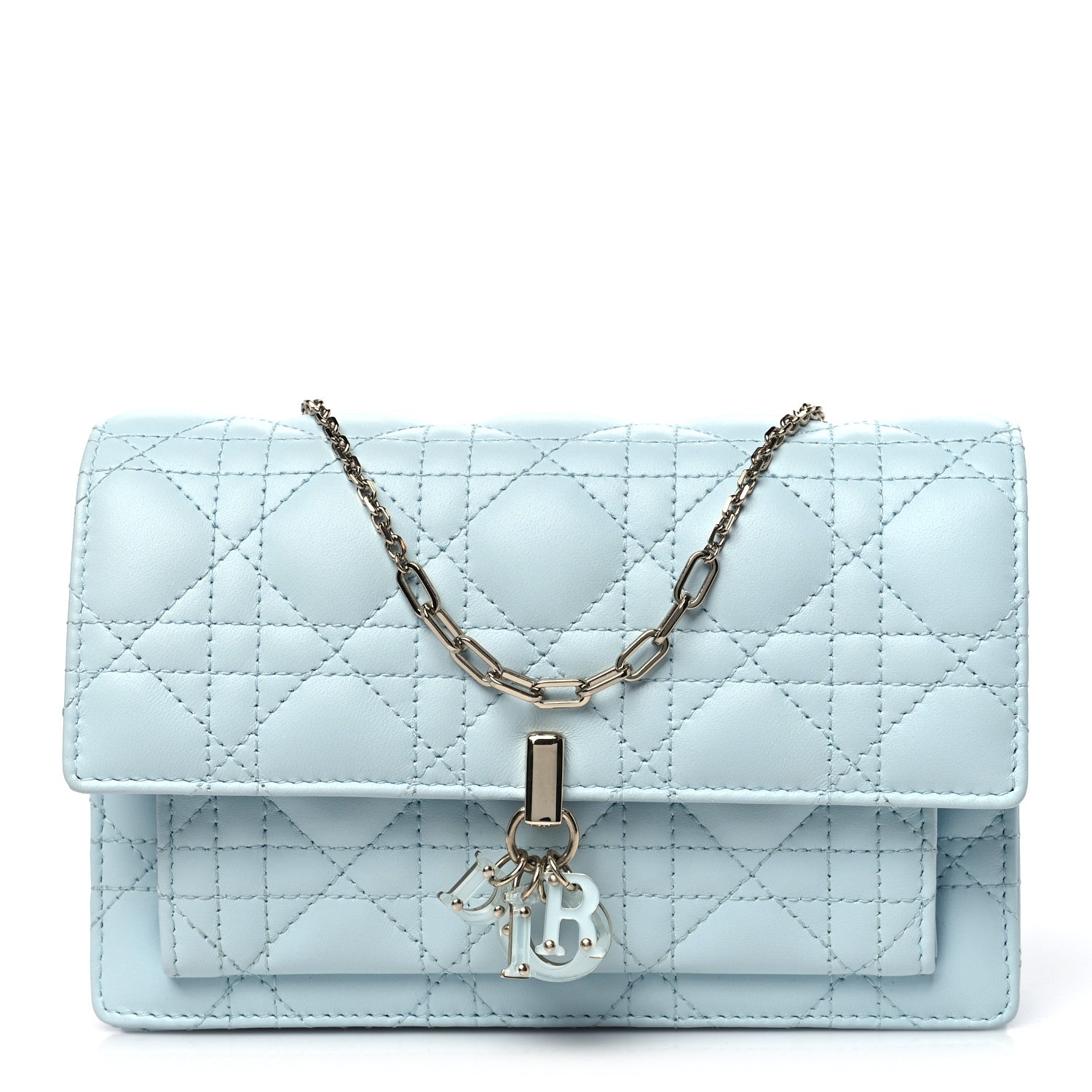 Christian Dior Lambskin Cannage Lady Dior Chain Pouch Light Blue 1 of 11