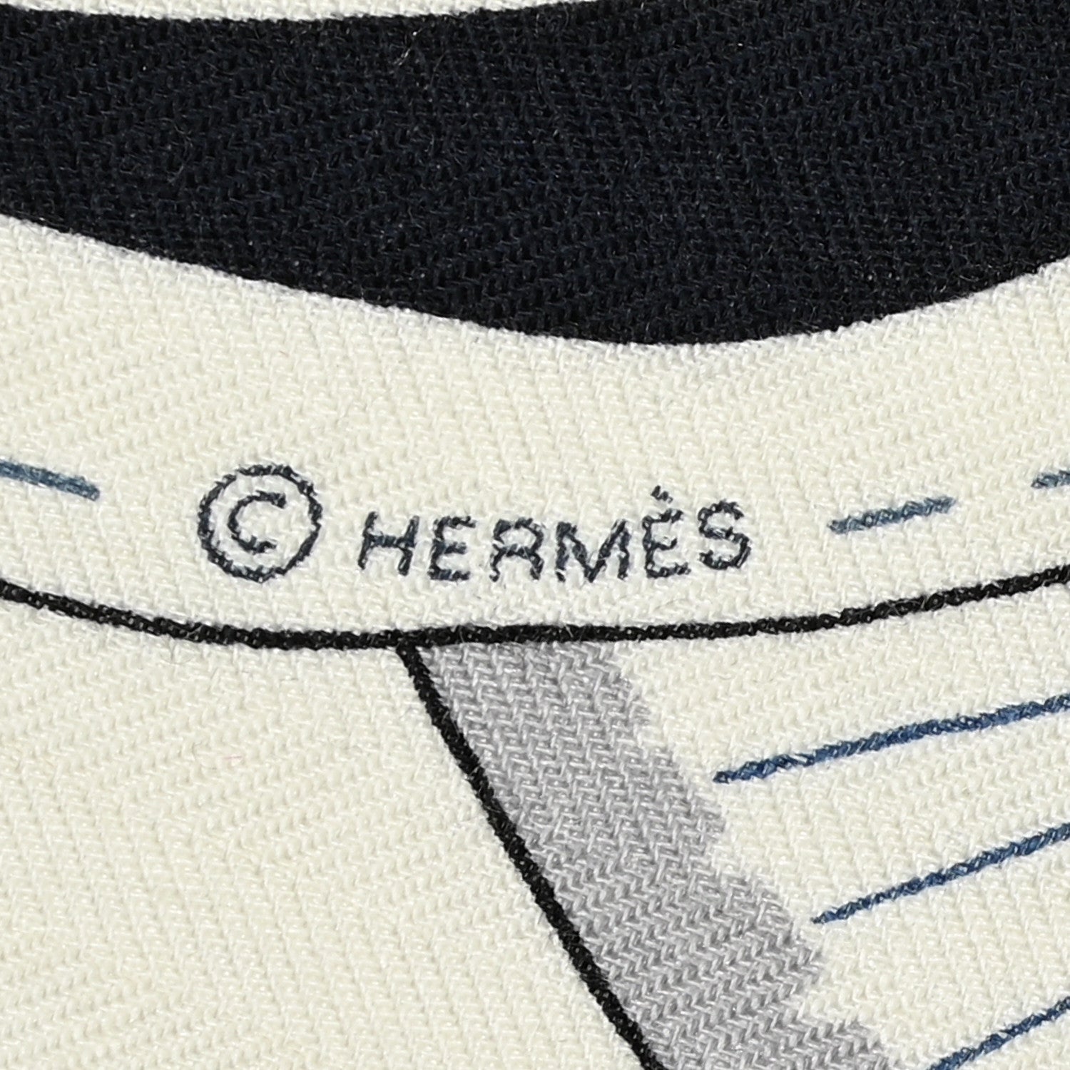 Hermes Cashmere Silk La Selle Imaginaire Shawl 140 Marine White 4 of 5