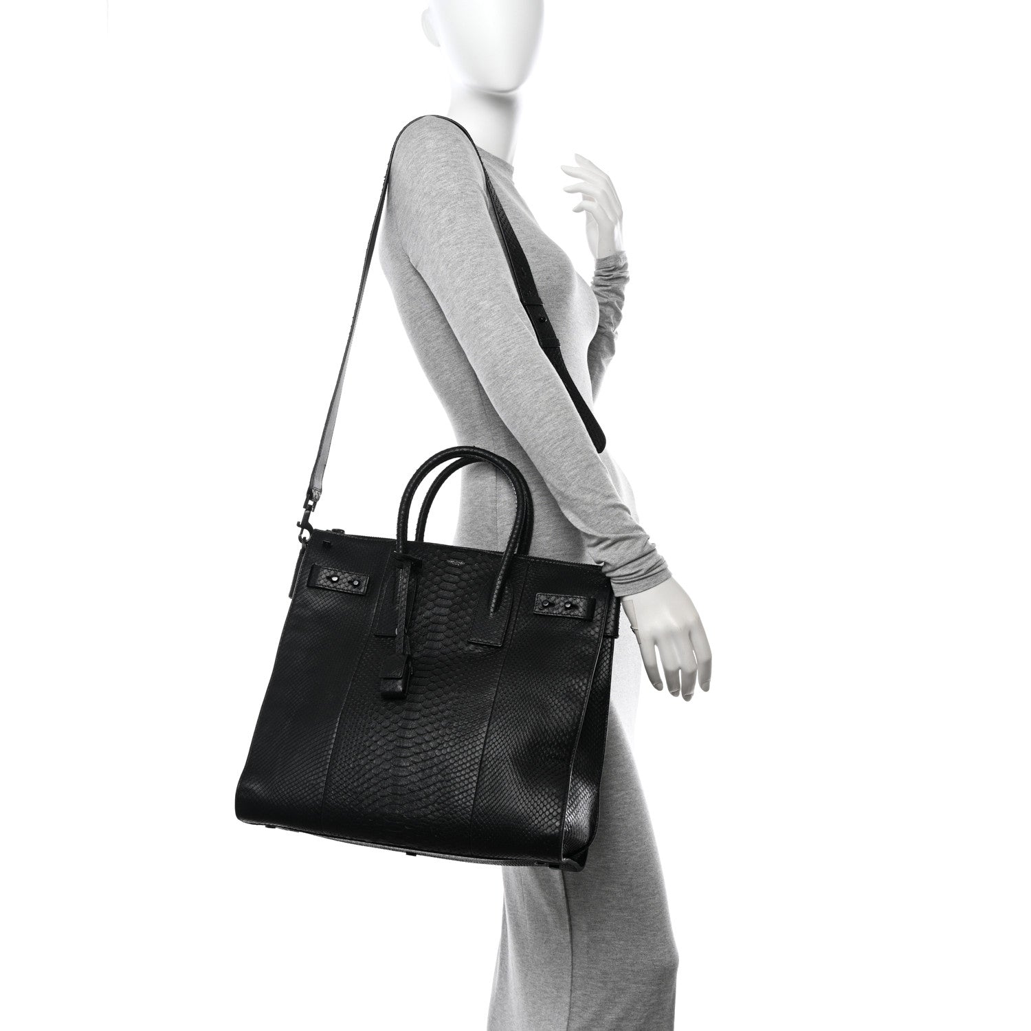 Saint Laurent Snakeskin Souple North South Tote Black 2 of 17