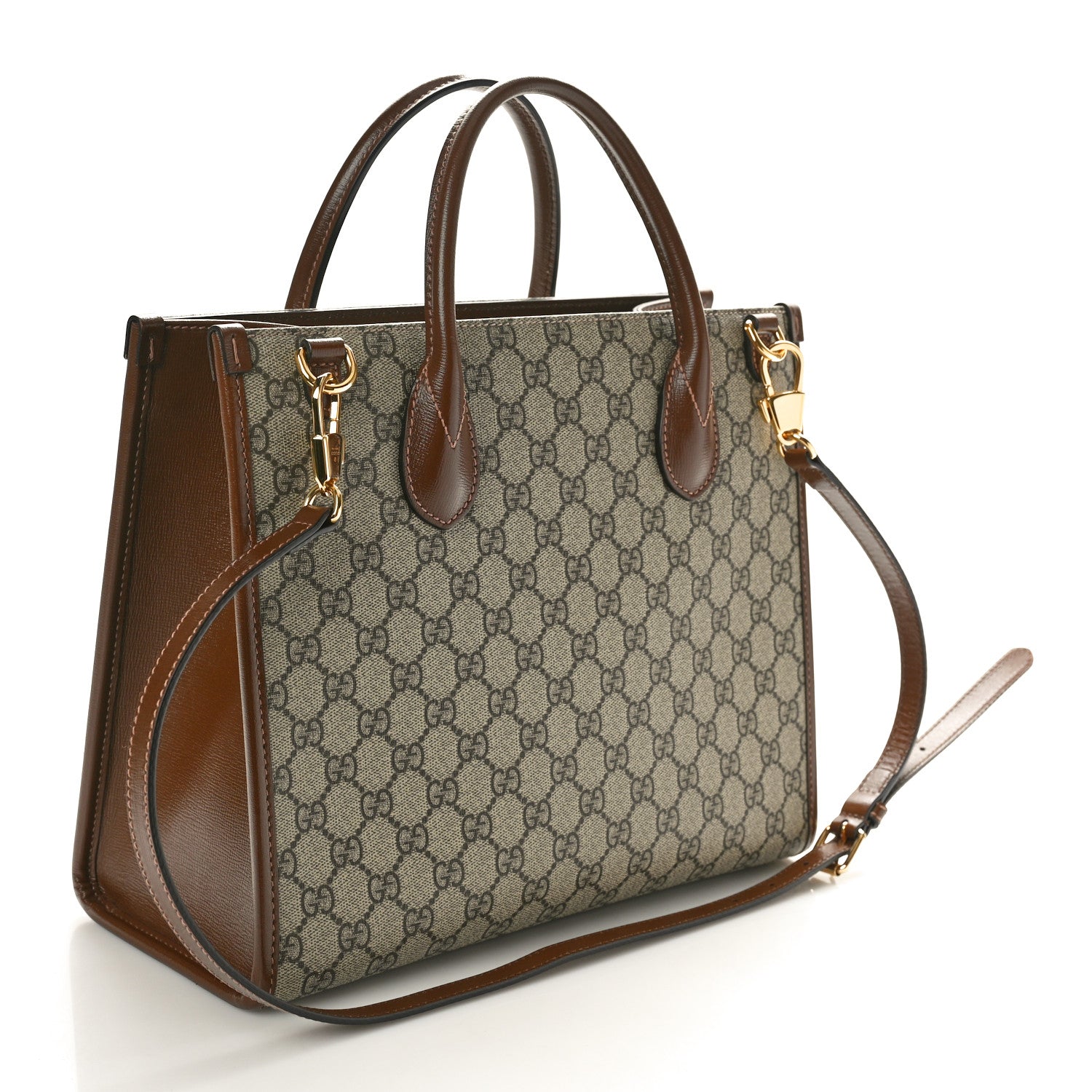 Gucci GG Supreme Monogram Azalea Calfskin Small Retro Interlocking G Tote Bag Beige Ebony Brown Sugar 3 of 10