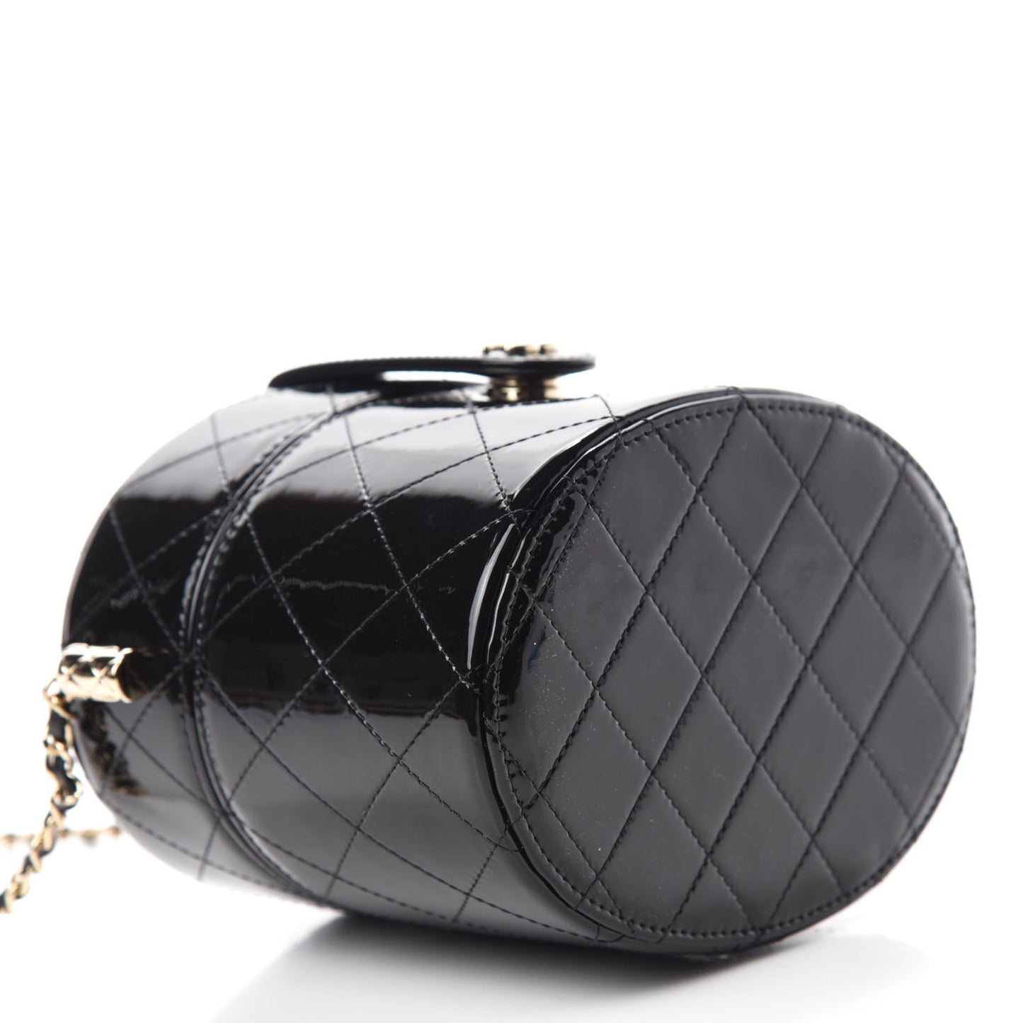 Patent Quilted Round Small Vanity With Chain Black