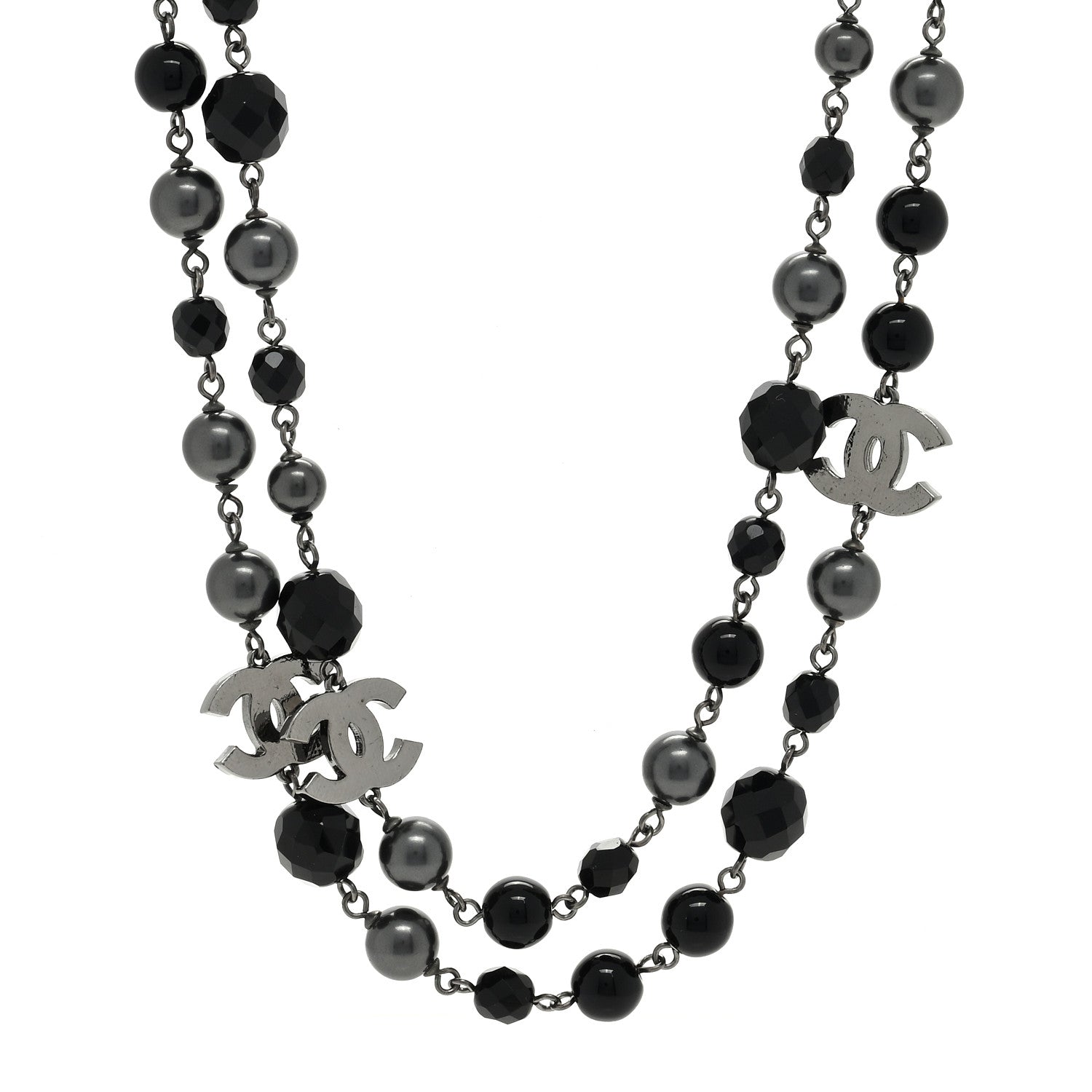 Chanel Ruthenium Pearl Beaded CC Long Necklace Black 1 of 5