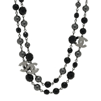 Chanel Ruthenium Pearl Beaded CC Long Necklace Black 1 of 5
