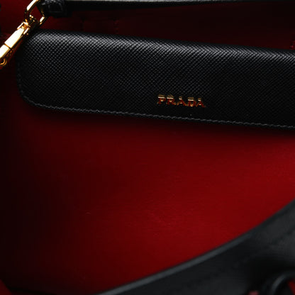 Prada Saffiano Cuir Small Double Bag Black Fuoco 7 of 14