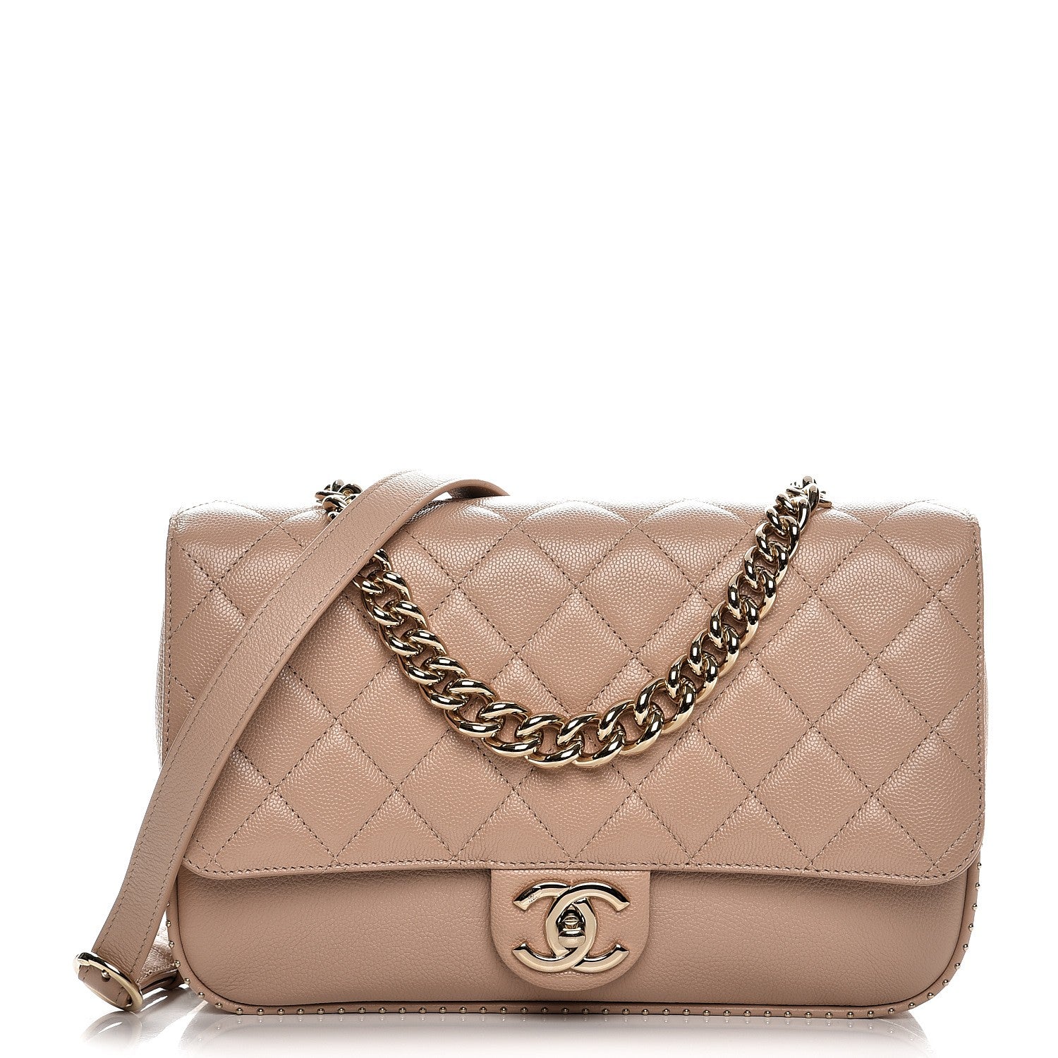 Chanel Caviar Quilted Large Studded Flap Beige 1 of 10