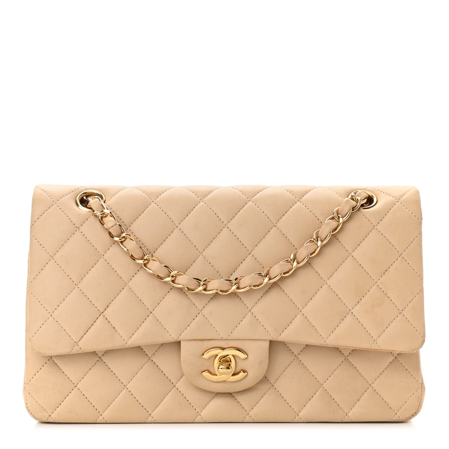 Chanel Lambskin Quilted Medium Double Flap Beige 1 of 15
