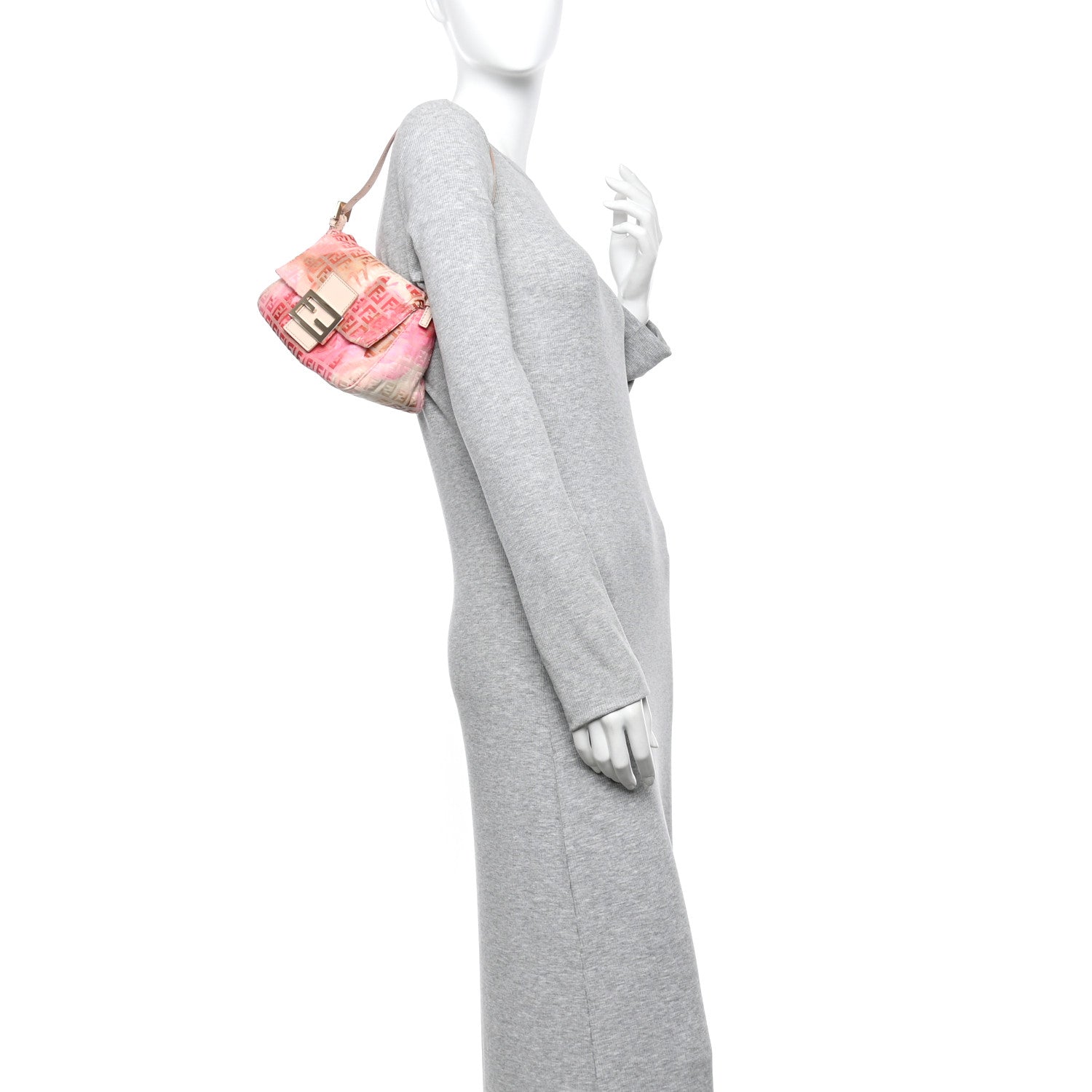お*K様 FENDI ビジュー付きパーティーバッグ ピンク Fendi Zucchino Vitello Floral Mini Forever Mama Baguette Pink
