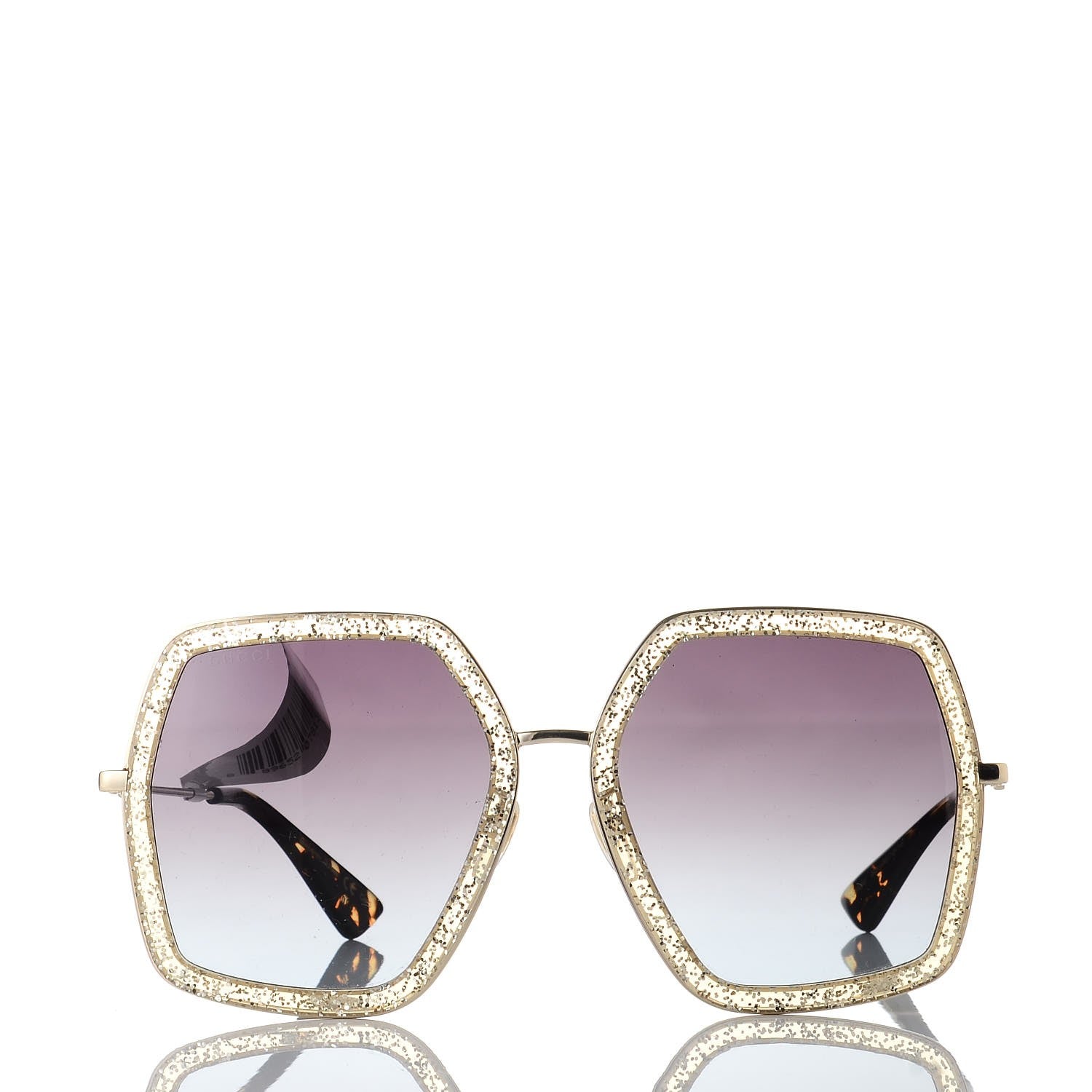 Gucci Glitter Acetate Oversize Square Frame Sunglasses GG0106S Gold 2 of 7