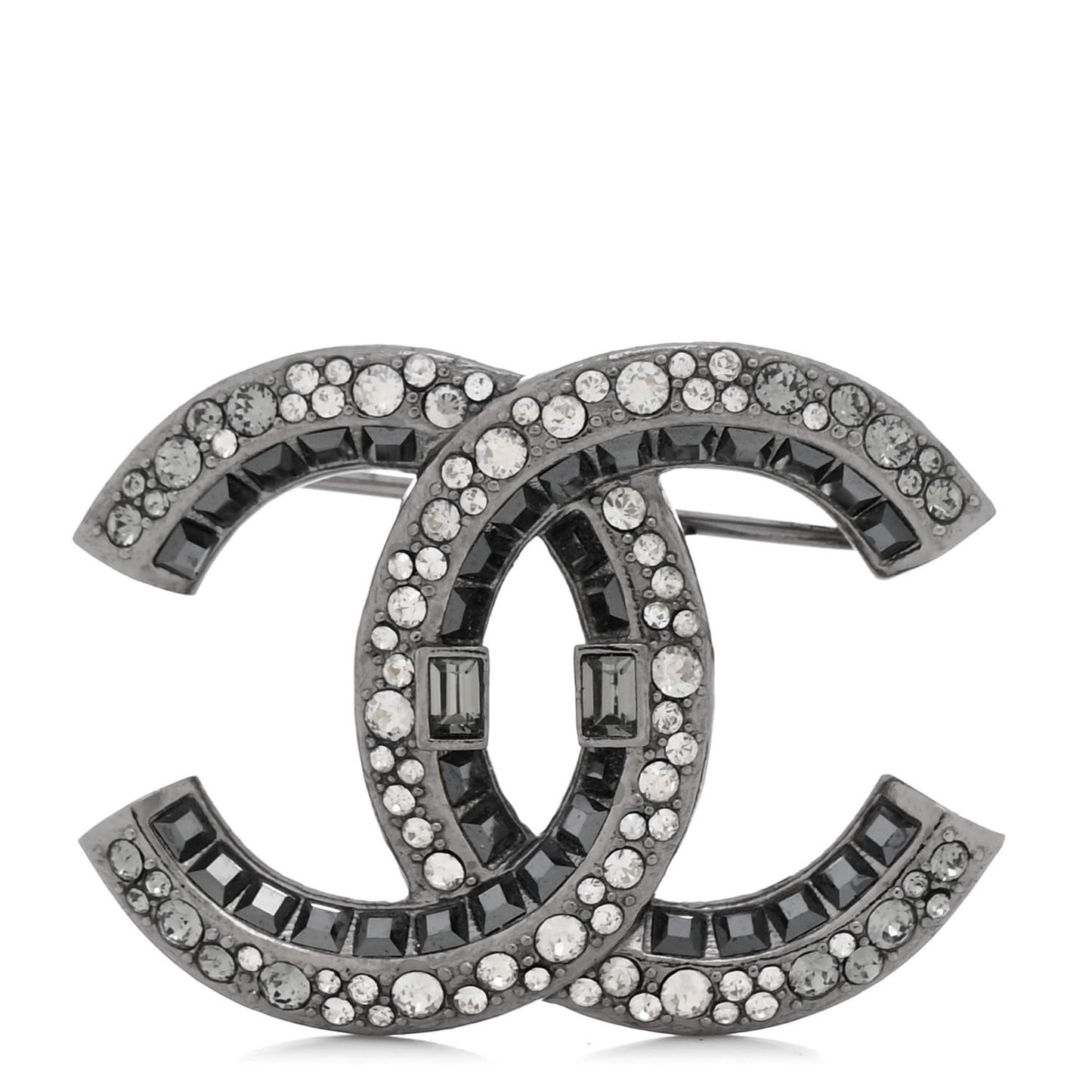 Baguette Crystal CC Brooch Silver Black