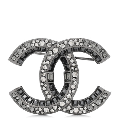 Chanel Baguette Crystal CC Brooch Silver Black 1 of 4