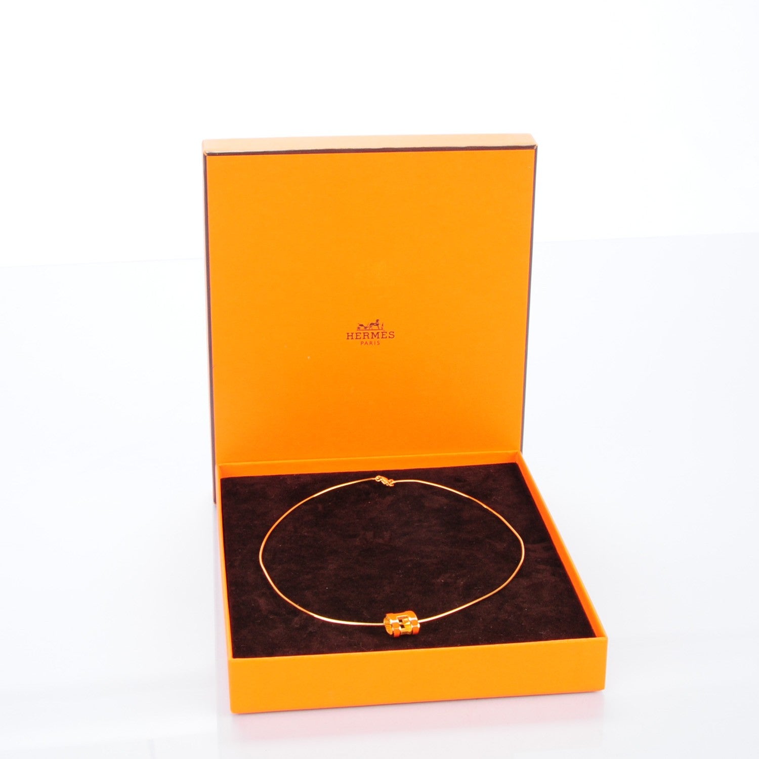 Hermes Lacquered Gold Pop H Pendant Necklace Orange 6 of 6