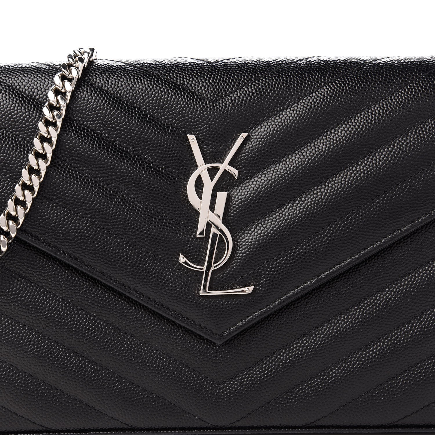 Saint Laurent Grain De Poudre Matelasse Chevron Monogram Chain Wallet Black 10 of 11