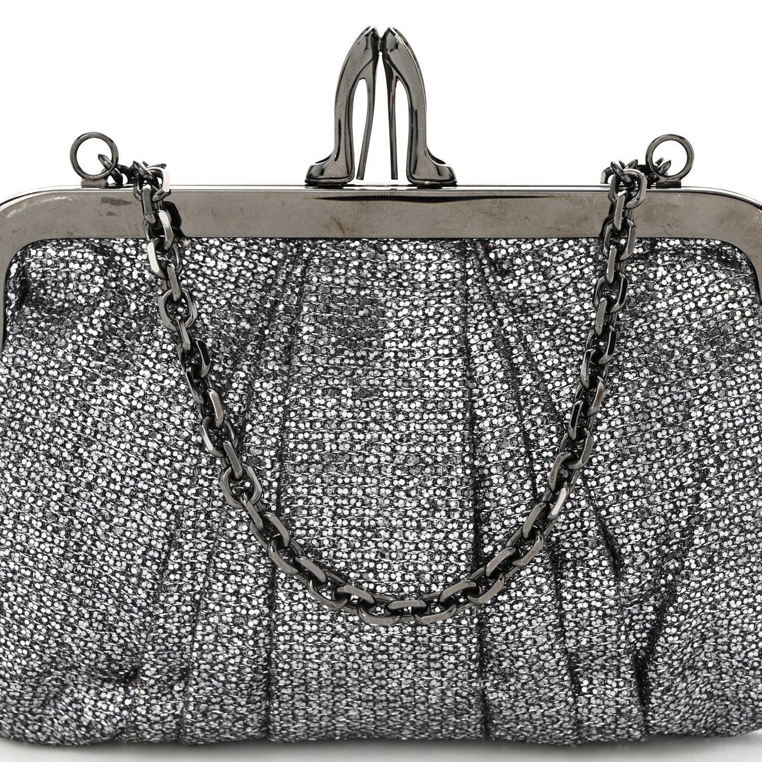 Christian Louboutin Glitter Fabric Crossbody Clutch Silver 7 of 9