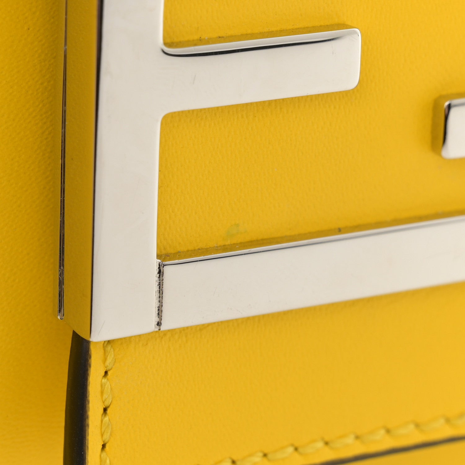 Fendi Canvas Vitello King FF Embroidered Medium Flat Baguette Grezzo Limone 12 of 13