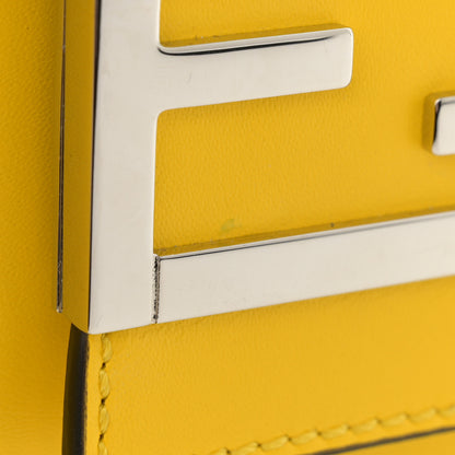 Fendi Canvas Vitello King FF Embroidered Medium Flat Baguette Grezzo Limone 12 of 13