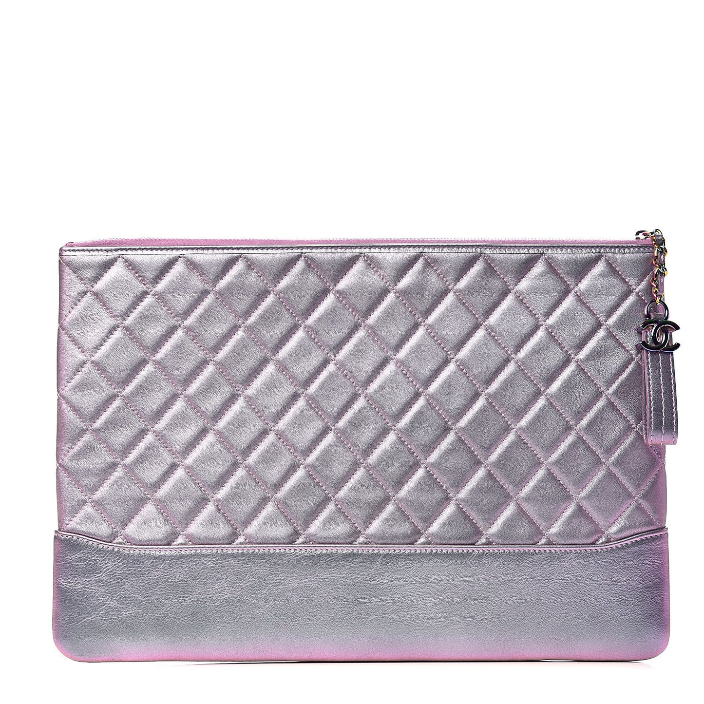 Iridescent Lambskin Quilted Large Gabrielle Cosmetic Case Light Purple