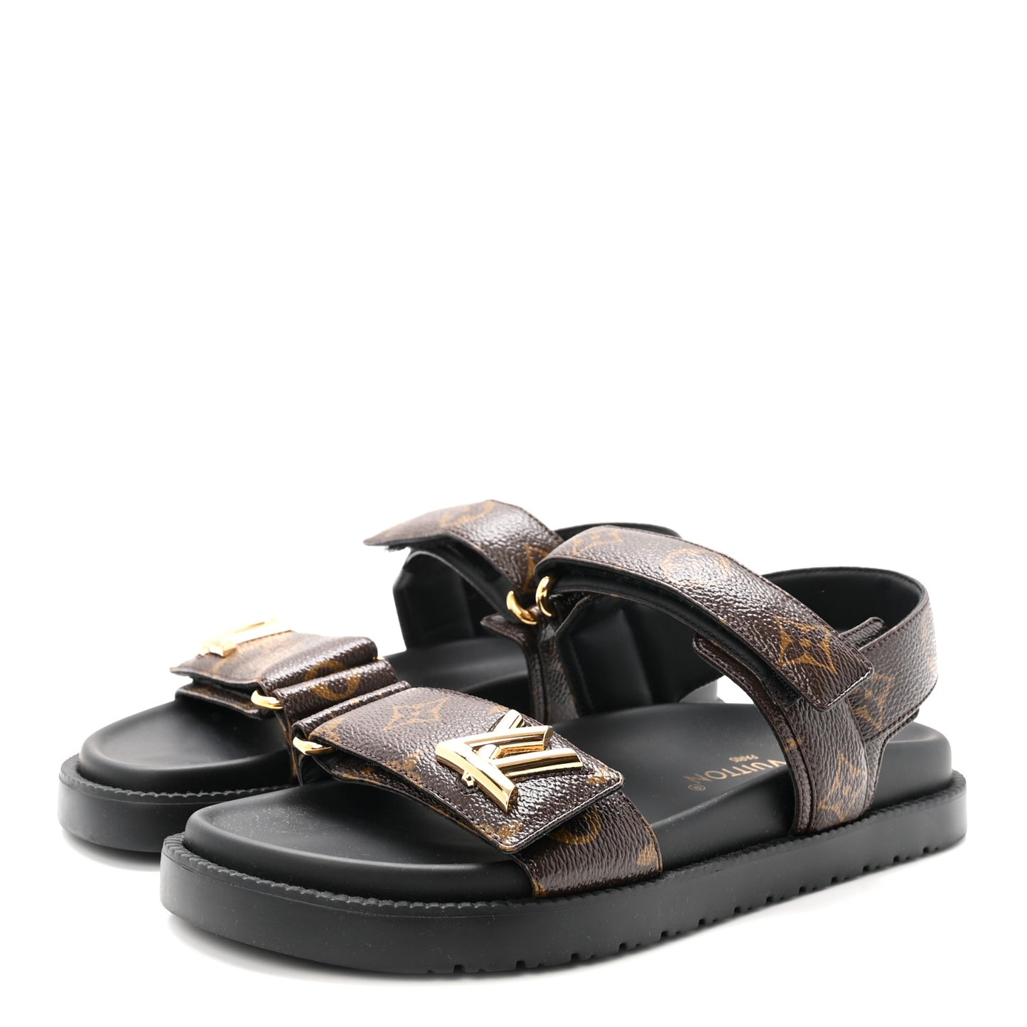 Monogram LV Sunset Comfort Flat Sandals 37 Cacao Brown