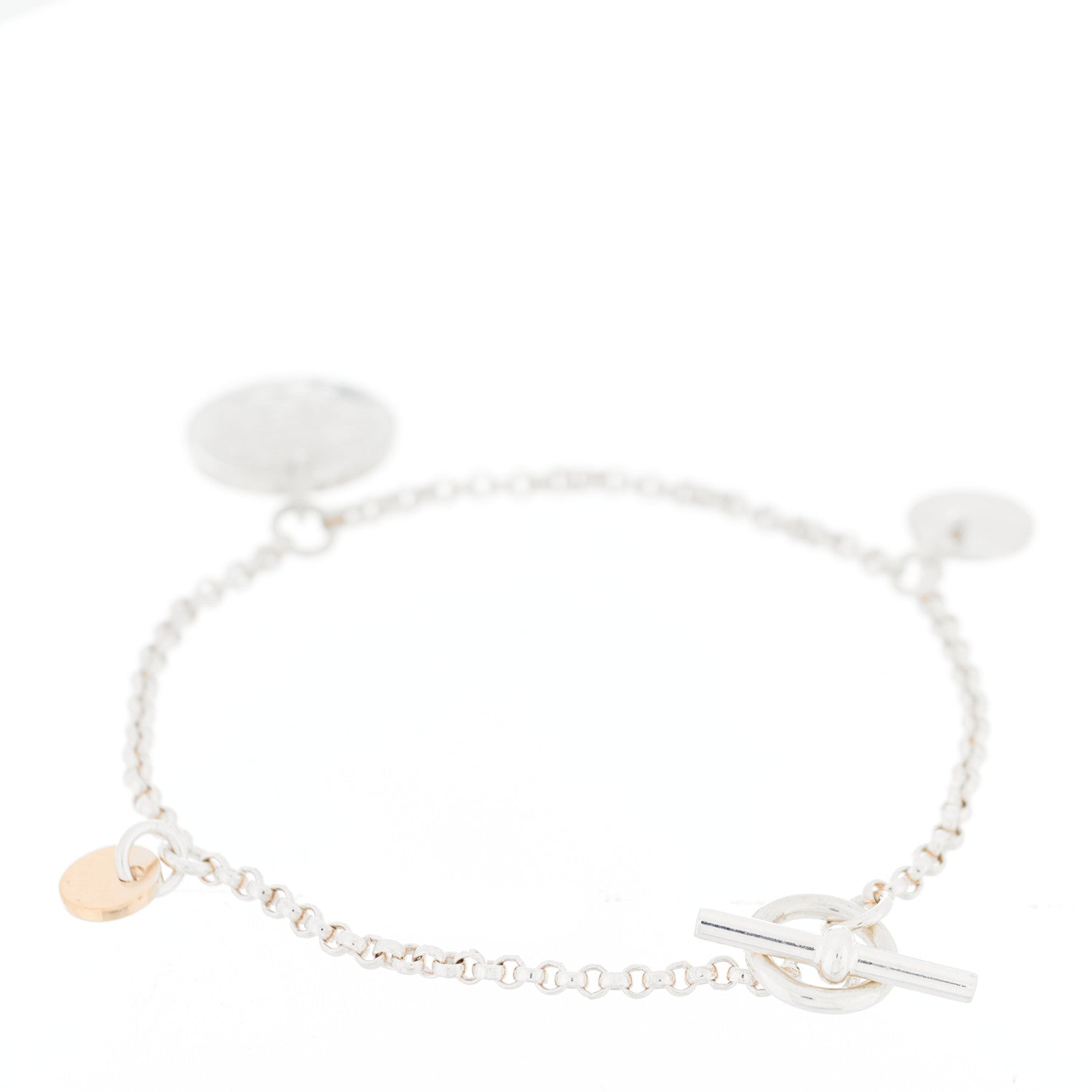 Hermes Sterling Silver 18K Rose Gold PM Ex-Libris Bracelet SH 2 of 4