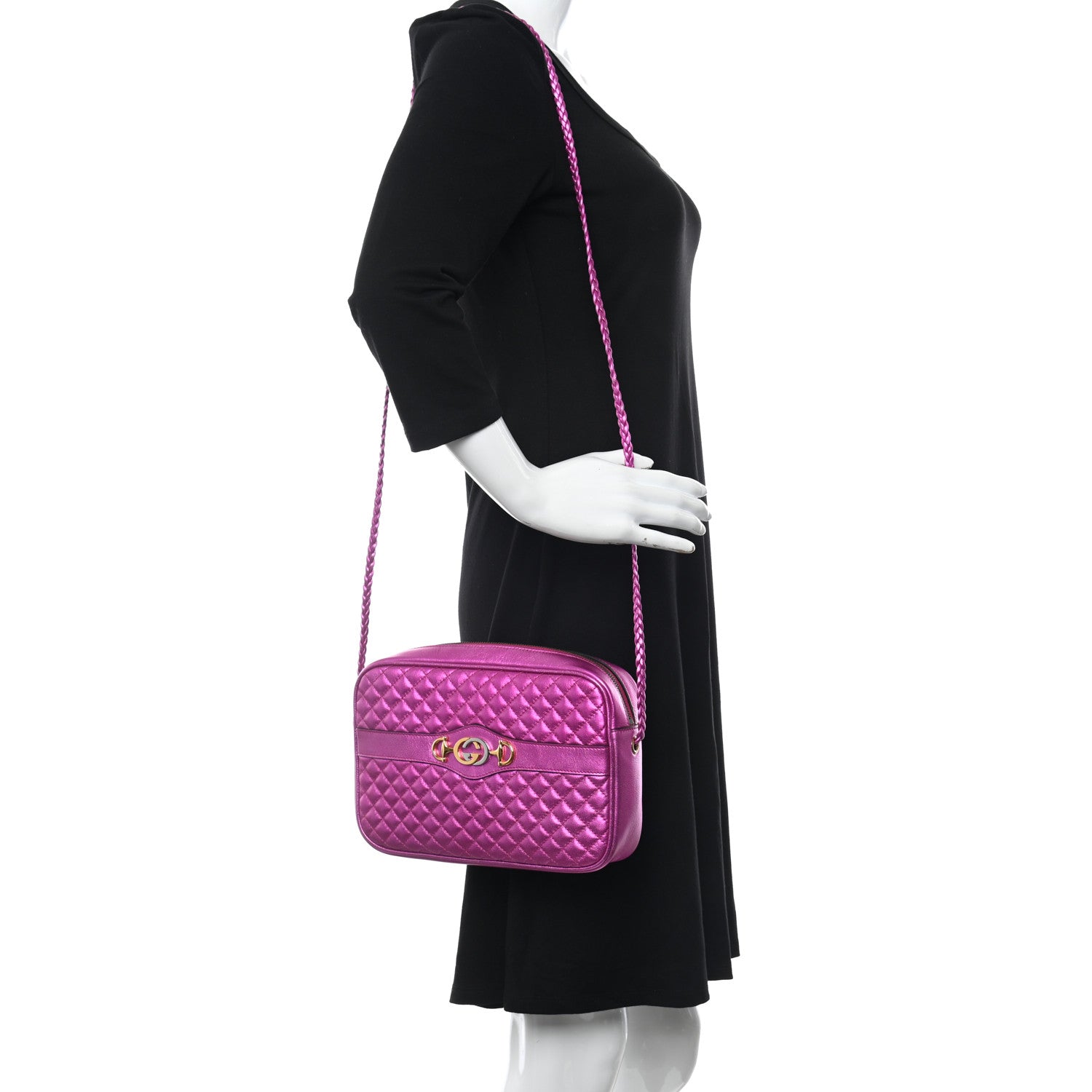 Gucci Laminated Nappa Trapuntata Small Zumi Shoulder Bag Fuxia 2 of 10