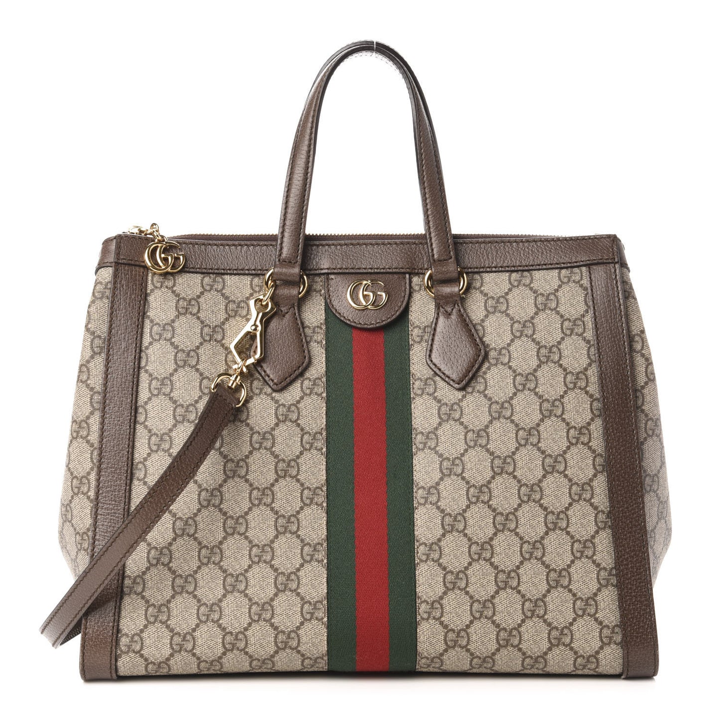 GG Supreme Monogram Web Medium Ophidia Tote Bag Brown