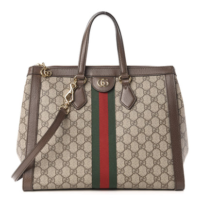 Gucci GG Supreme Monogram Web Medium Ophidia Tote Bag Brown 1 of 11