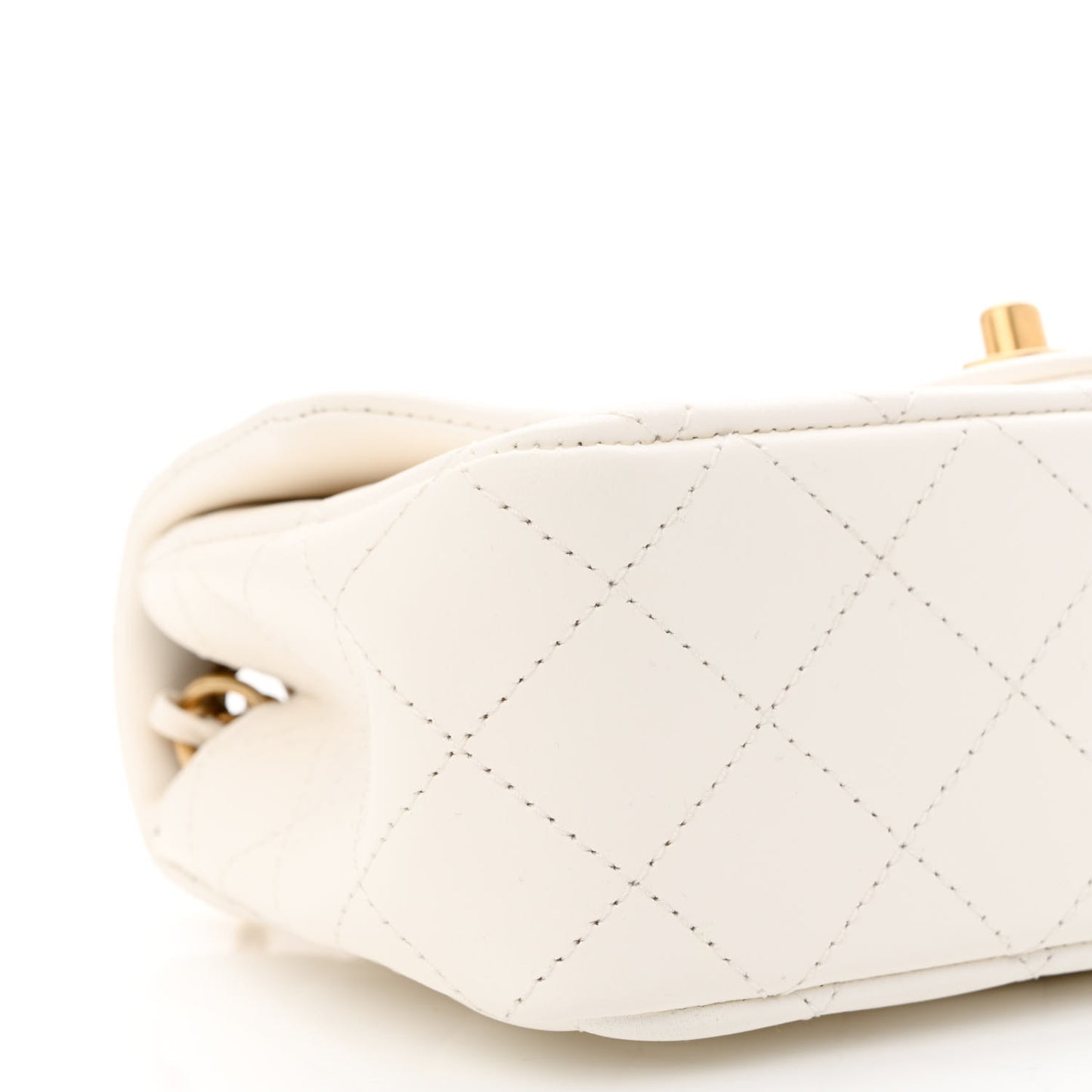 Lambskin Quilted Mini Rectangular Pearl Crush Flap White