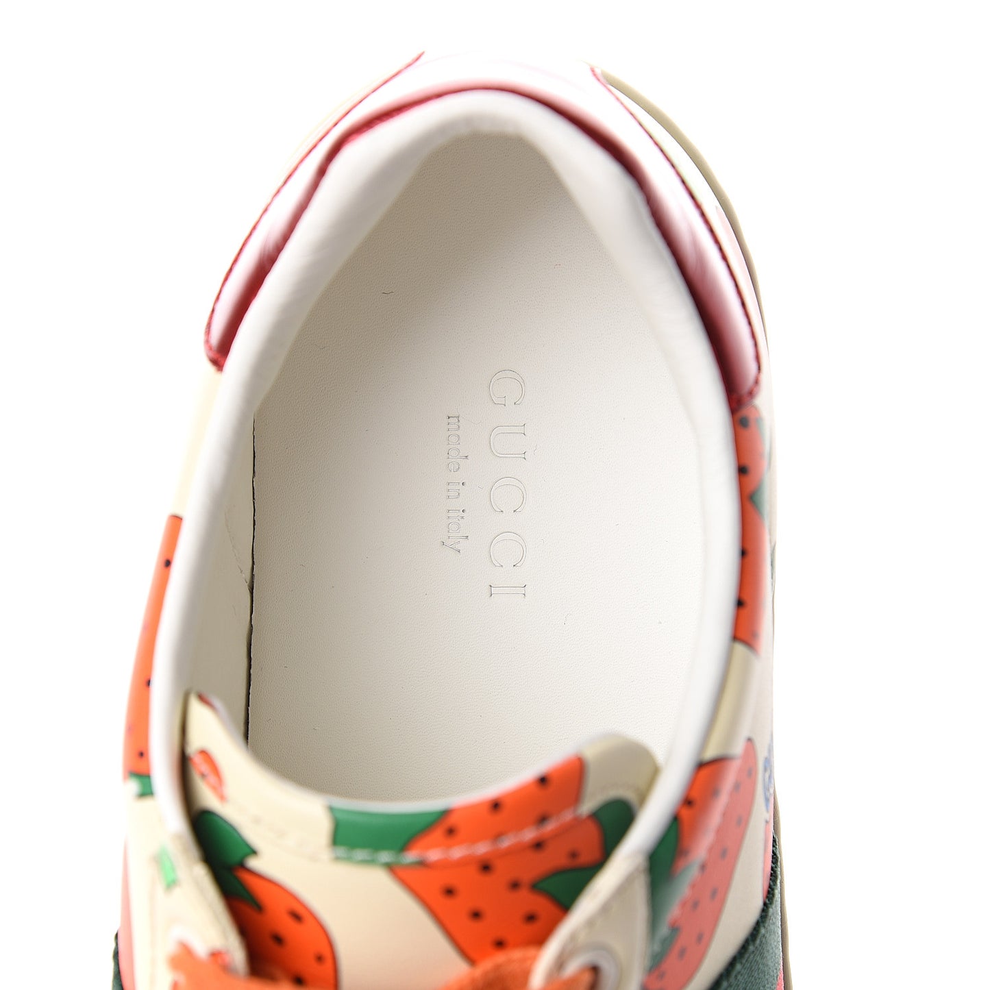 Calfskin Web Strawberry Print Womens Ace Sneakers 35.5 Ivory Red Green
