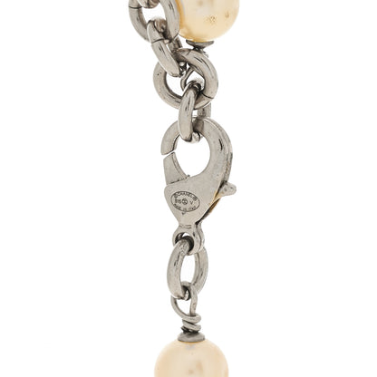 Chanel Graduated Pearl Crystal CC Long Necklace Silver 4 of 5