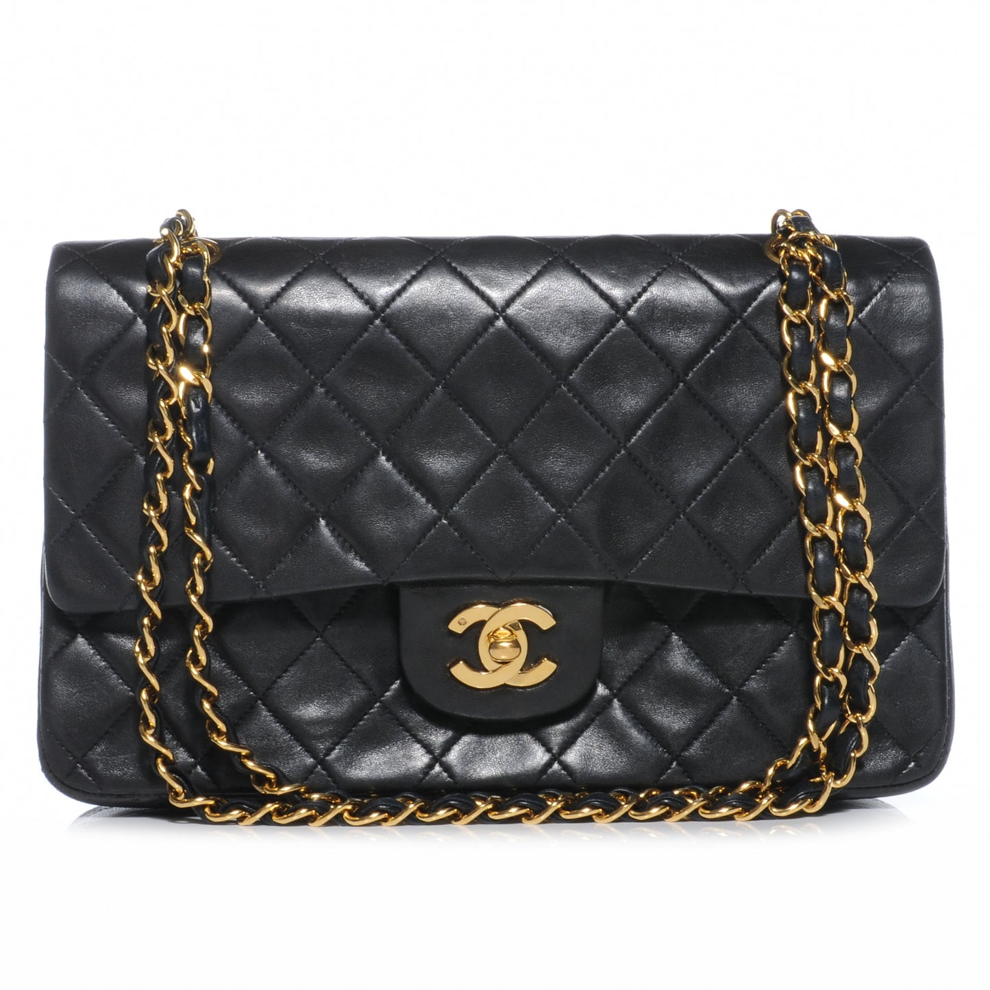 Lambskin Medium Double Flap Black