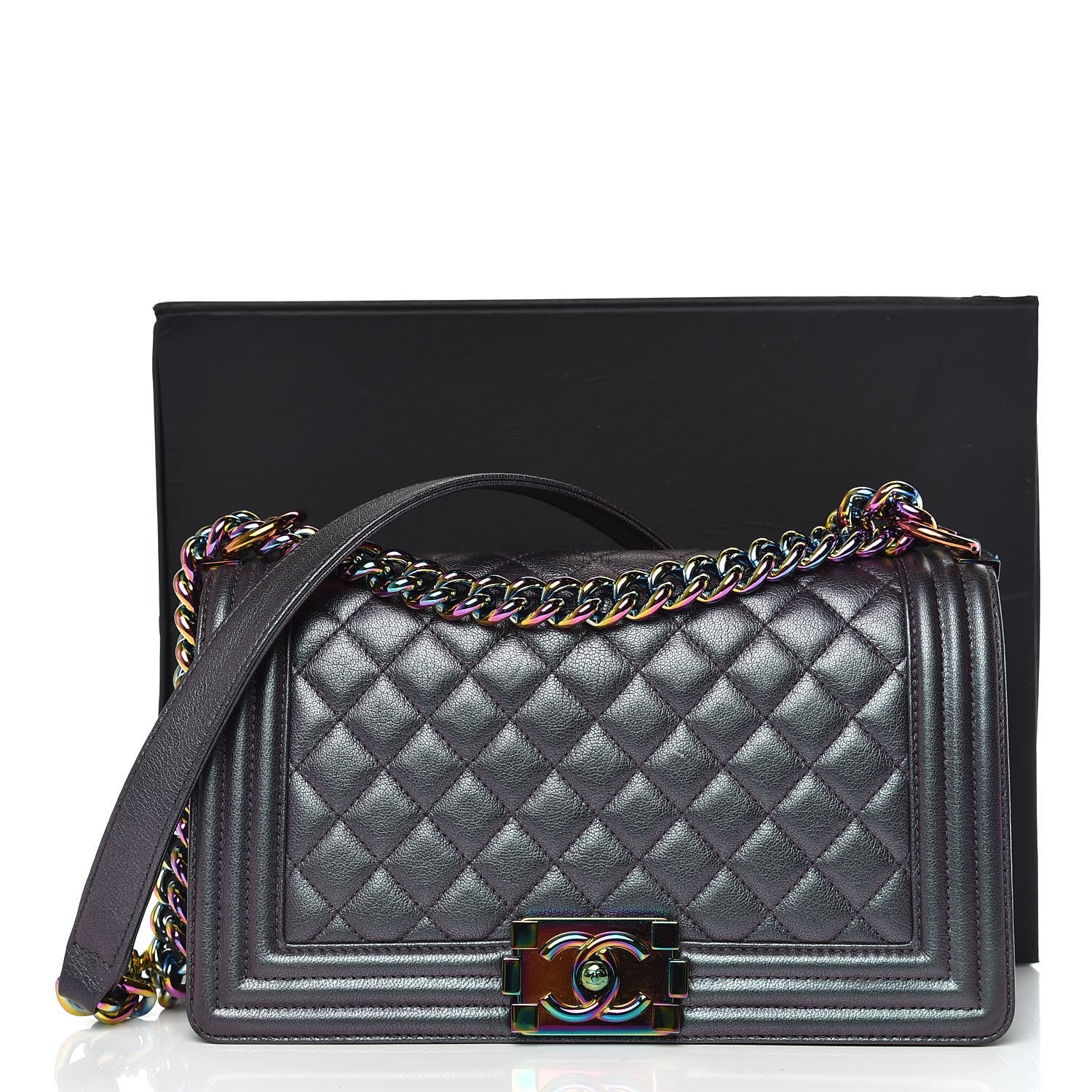 Chanel Iridescent Goatskin Quilted Medium Boy Flap Purple 9 of 9