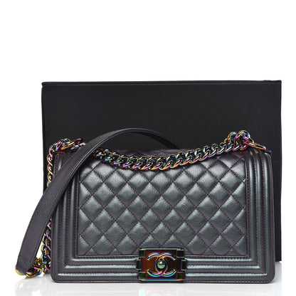 Chanel Iridescent Goatskin Quilted Medium Boy Flap Purple 9 of 9