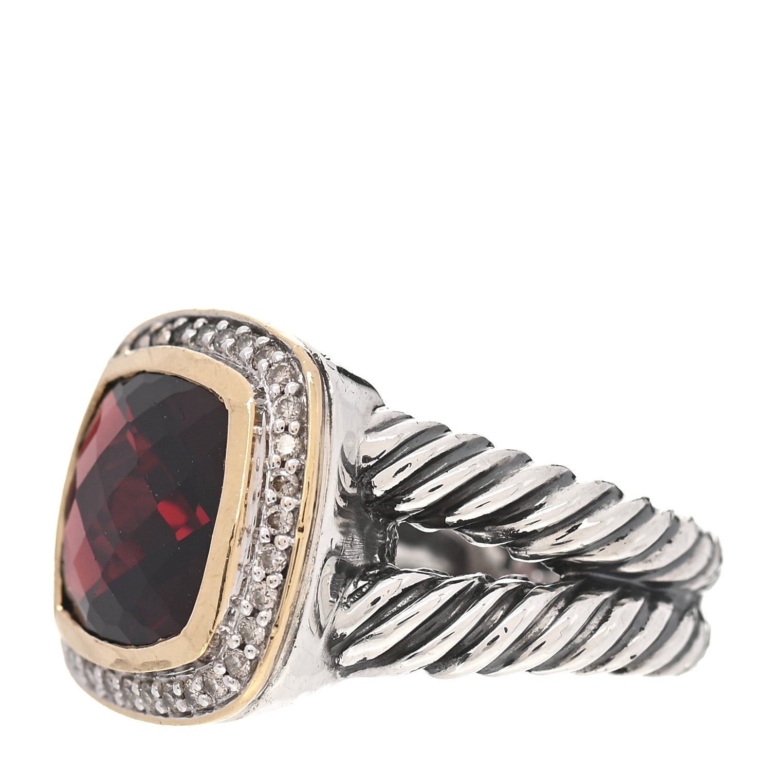 David Yurman Sterling Silver 18K Yellow Gold Diamond Garnet 11mm Albion Ring 54 7 3 of 5