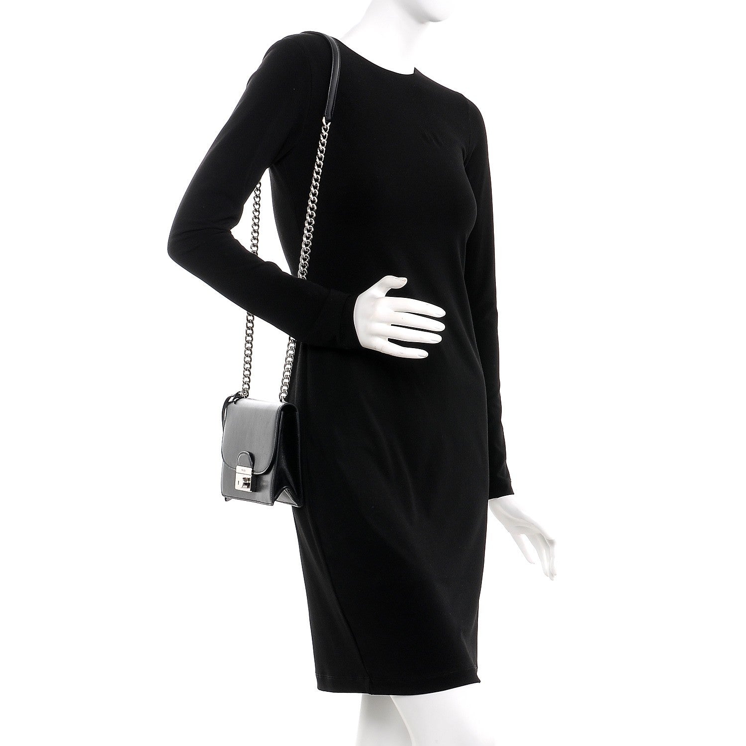 Prada Soft Calfskin Sound Chain Shoulder Bag Black 2 of 9