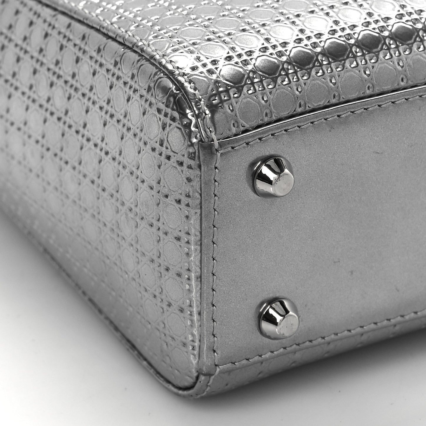 Metallic Patent Micro-Cannage Mini Lady Dior Silver